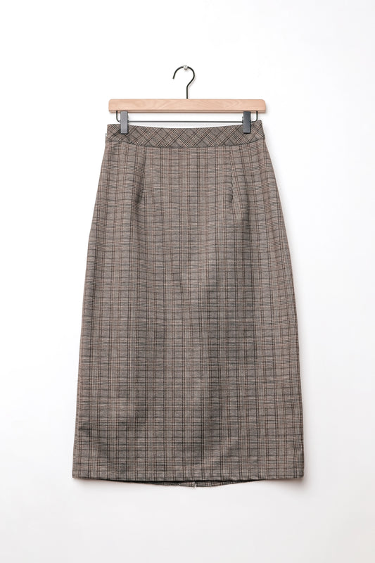 Miss Patina Brown Plaid Midi Pencil Skirt US 8, Y2K