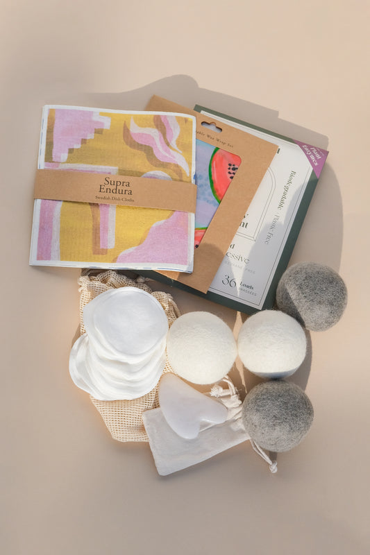 Mother's Day Zero Waste Bundle (Save $20) Swedish Dishcloths, Wax Wraps, Dryer Balls, Laundry Strips, Cotton Pads, Gua Sha Stone