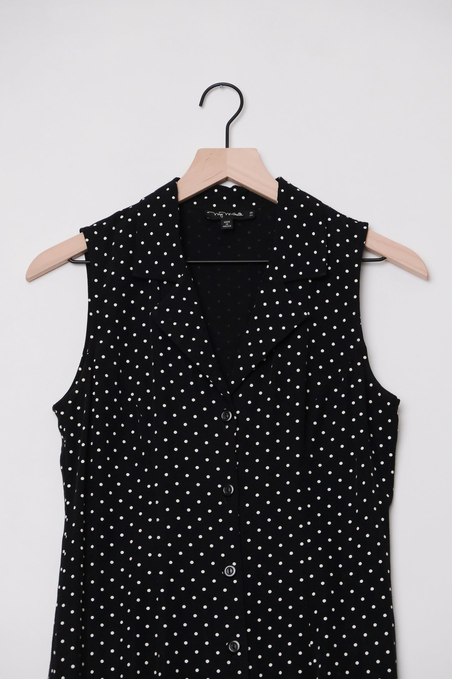 My Michelle Sleeveless Tiny Polka Dot Dress Black US 6, 90's