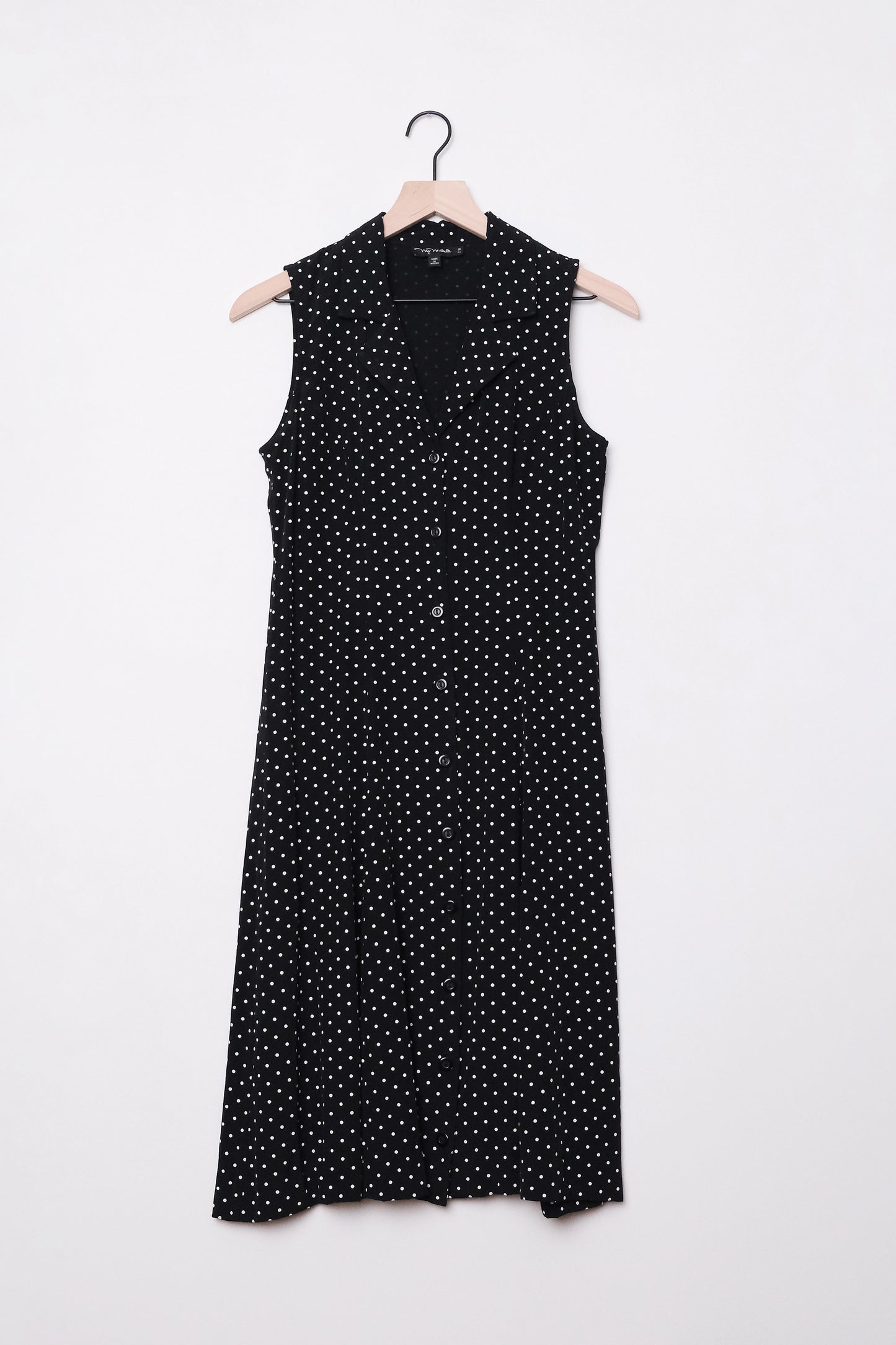 My Michelle Sleeveless Tiny Polka Dot Dress Black US 6, 90's