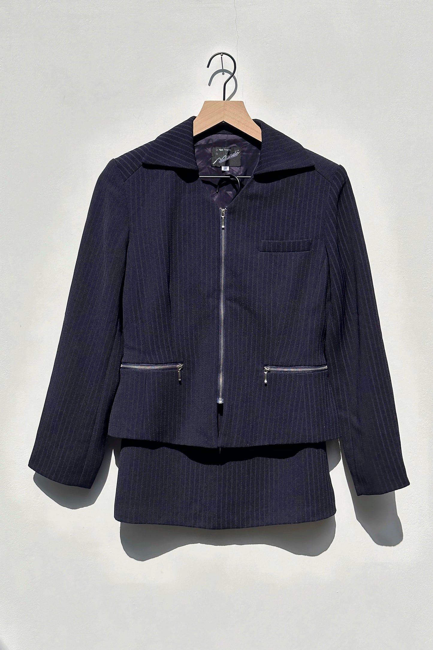 French Navy Ribbed Suit Skirt Set US 4, 90's Modern