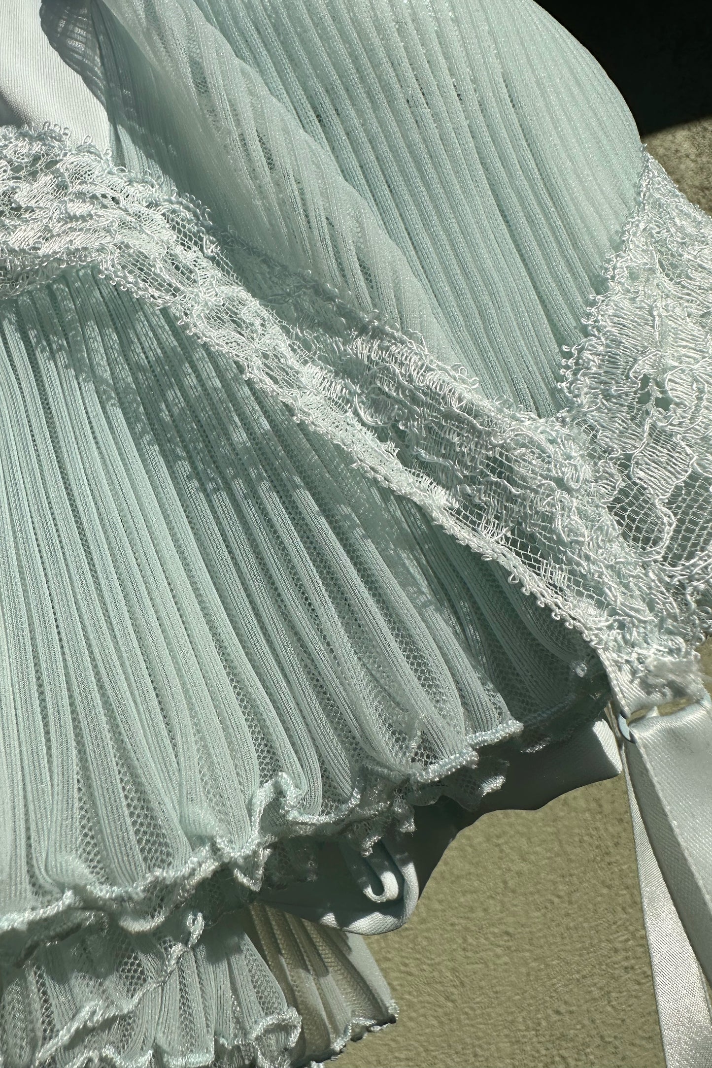 Pale Mint Blue Pleated Lace Slip Dress, 90s