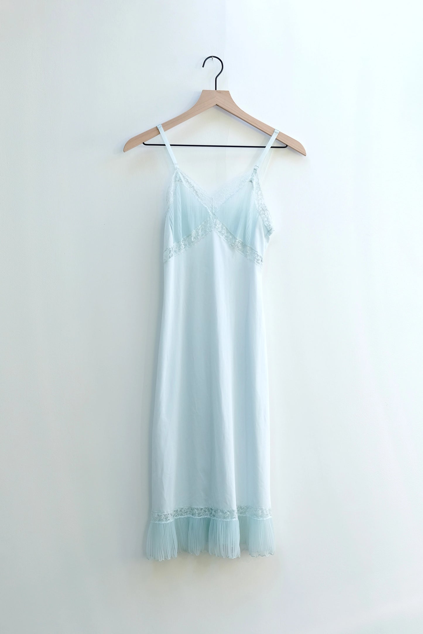 Pale Mint Blue Pleated Lace Slip Dress, 90s