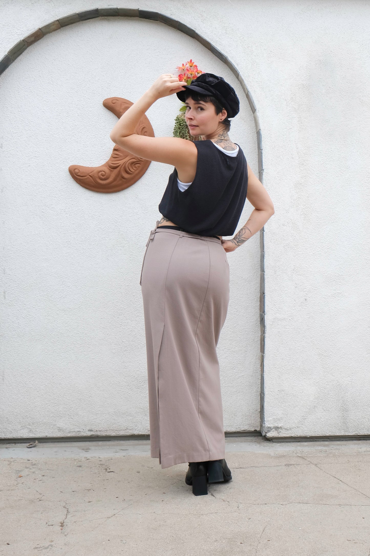 Paul Harris Design Modern Mauve Slit Midi Skirt US 8, 80's