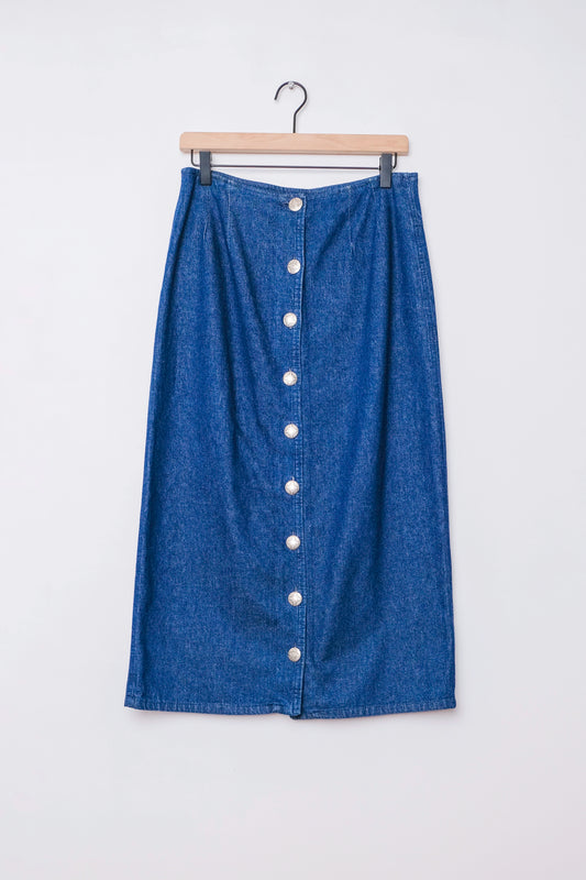 Pioneer Wear Dark Blue Denim Pencil Midi Skirt Southwest 90's, US 10