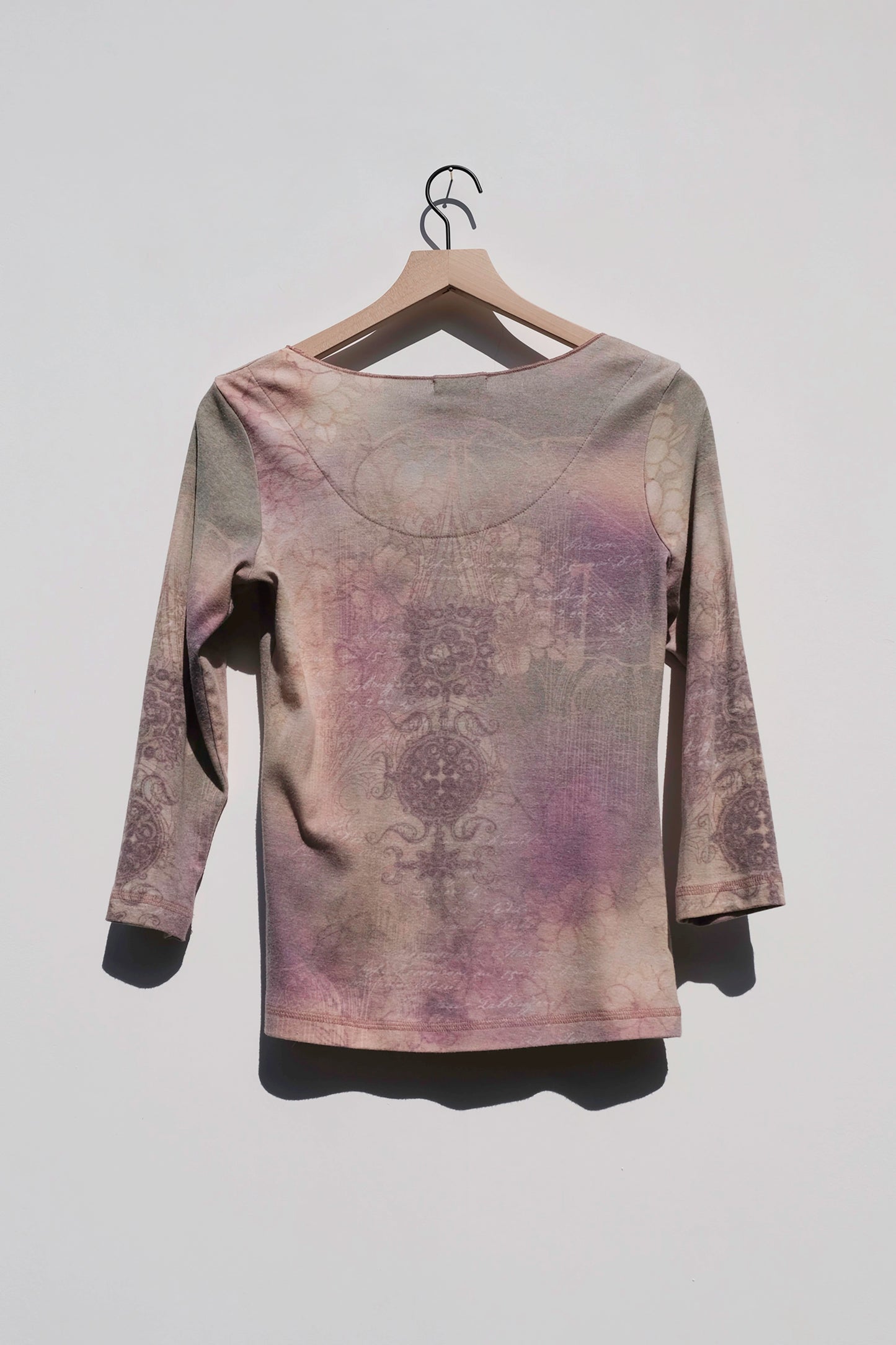 Long Sleeve Floral Tribal Print Top Rhinestone, Y2K