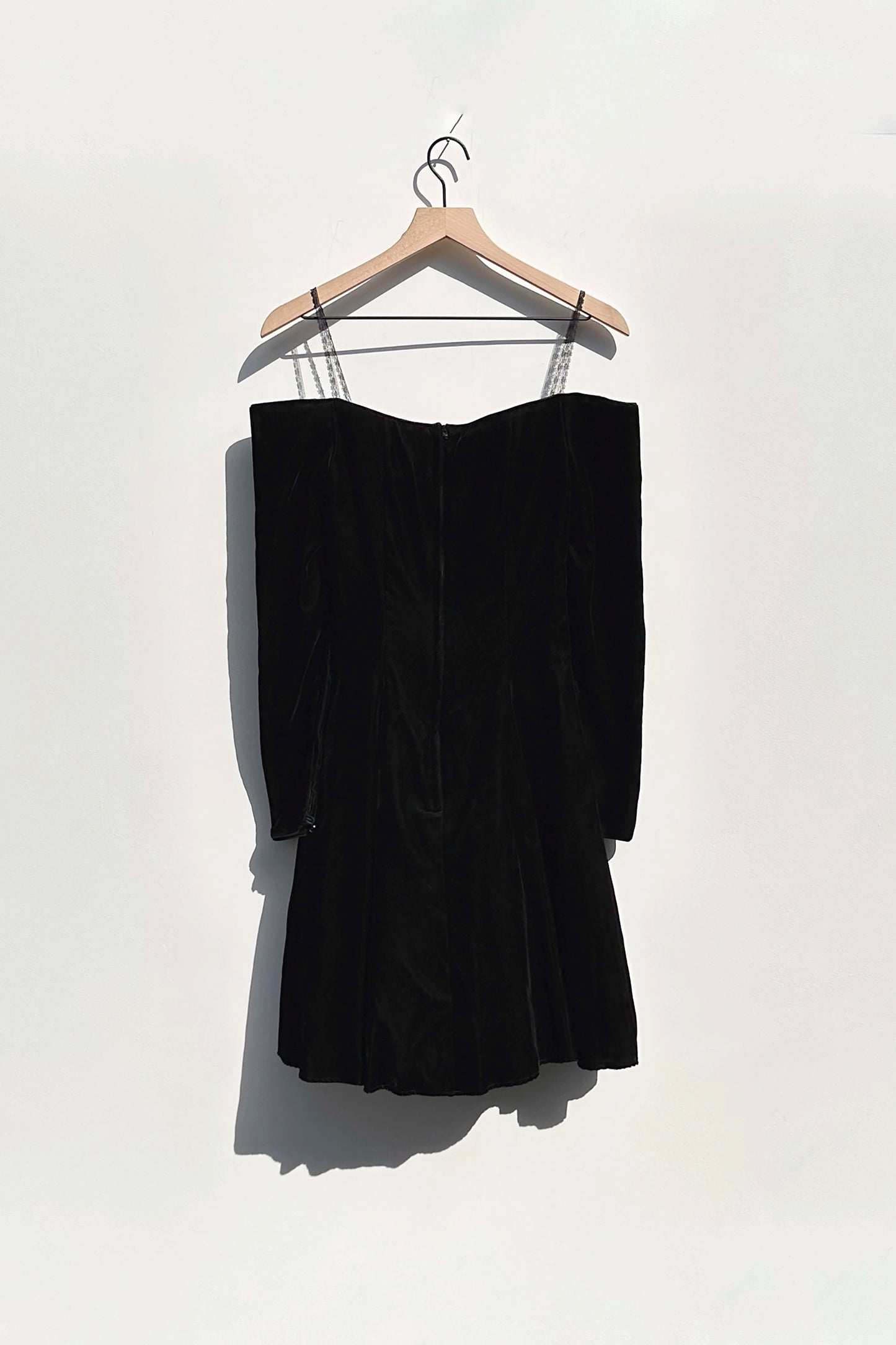 Roberta Velvet 80's Off-Shoulder Sweetheart Dress w/Long Sleeves