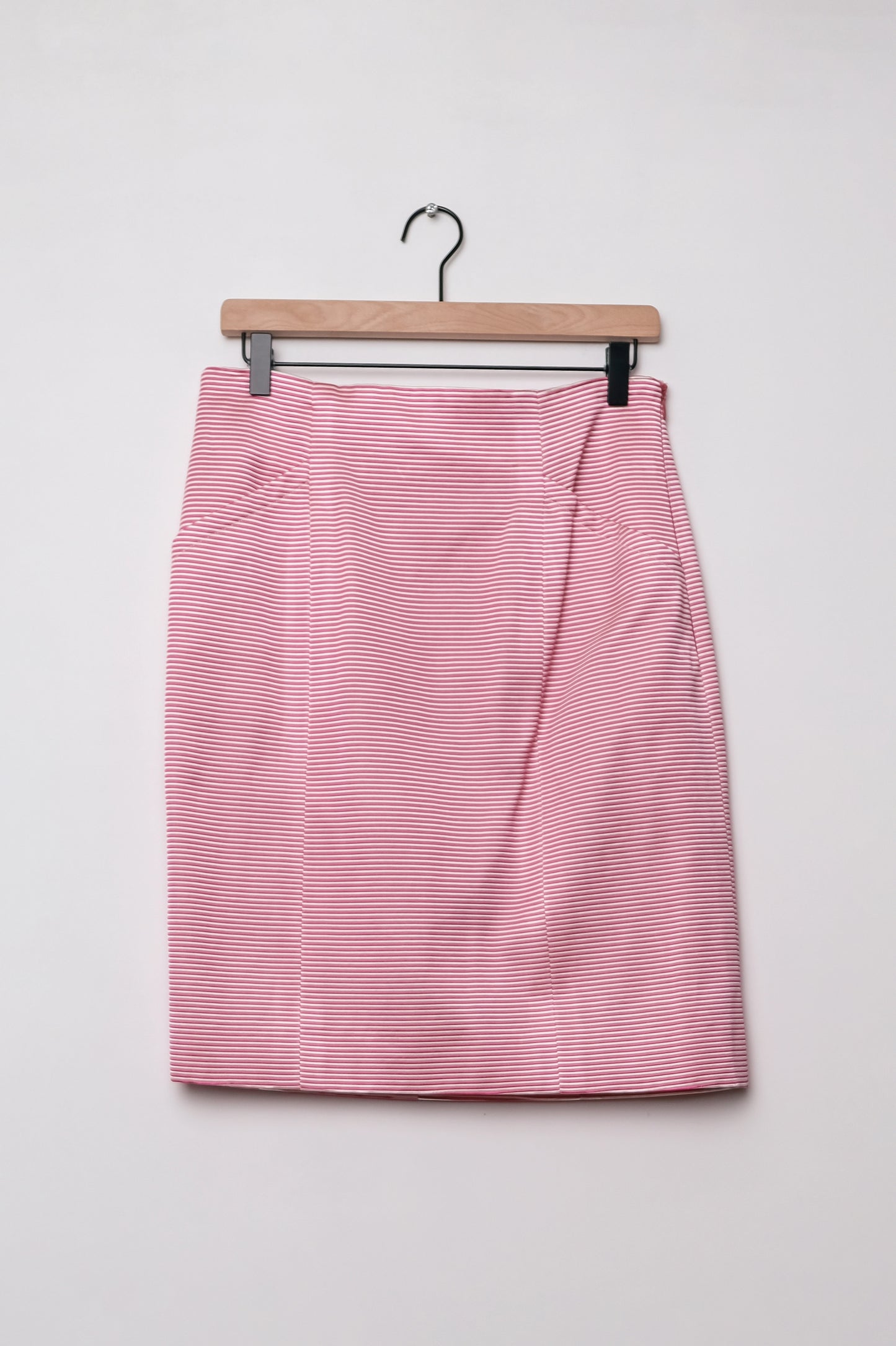 Yves Saint Laurent 80's Hot Pink/White Stripe Jacket Skirt Suit Set, US 10/L