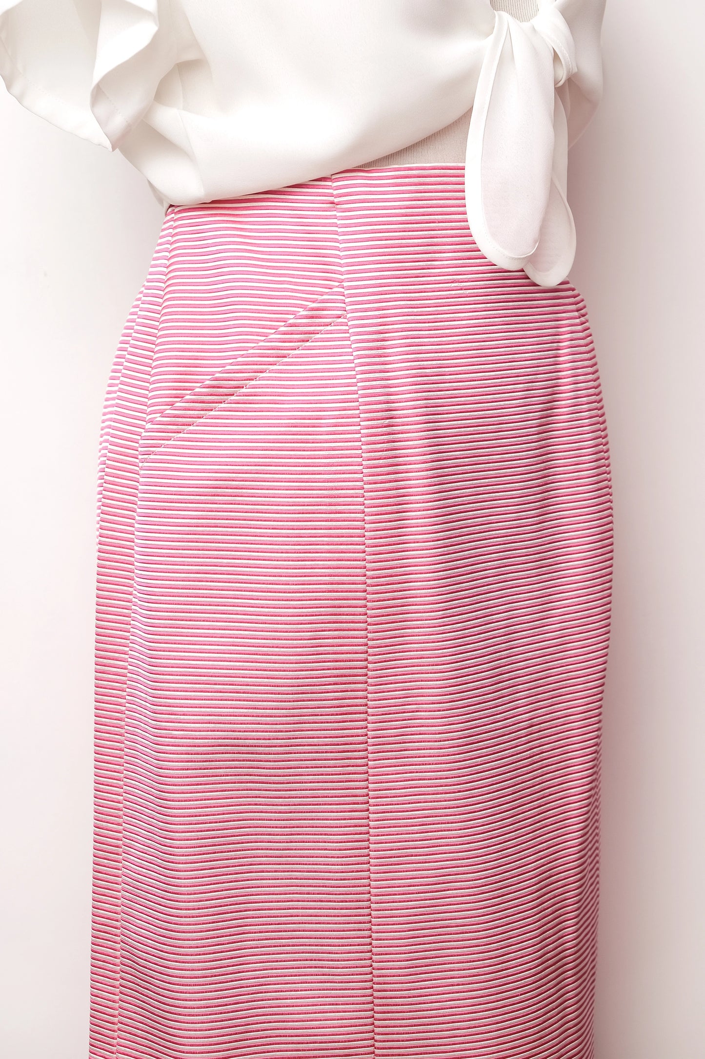 Yves Saint Laurent 80's Hot Pink/White Stripe Jacket Skirt Suit Set, US 10/L