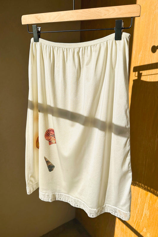 Seashell Ivory White Lingerie Skirt US 8 M/L, Upcycled Vintage
