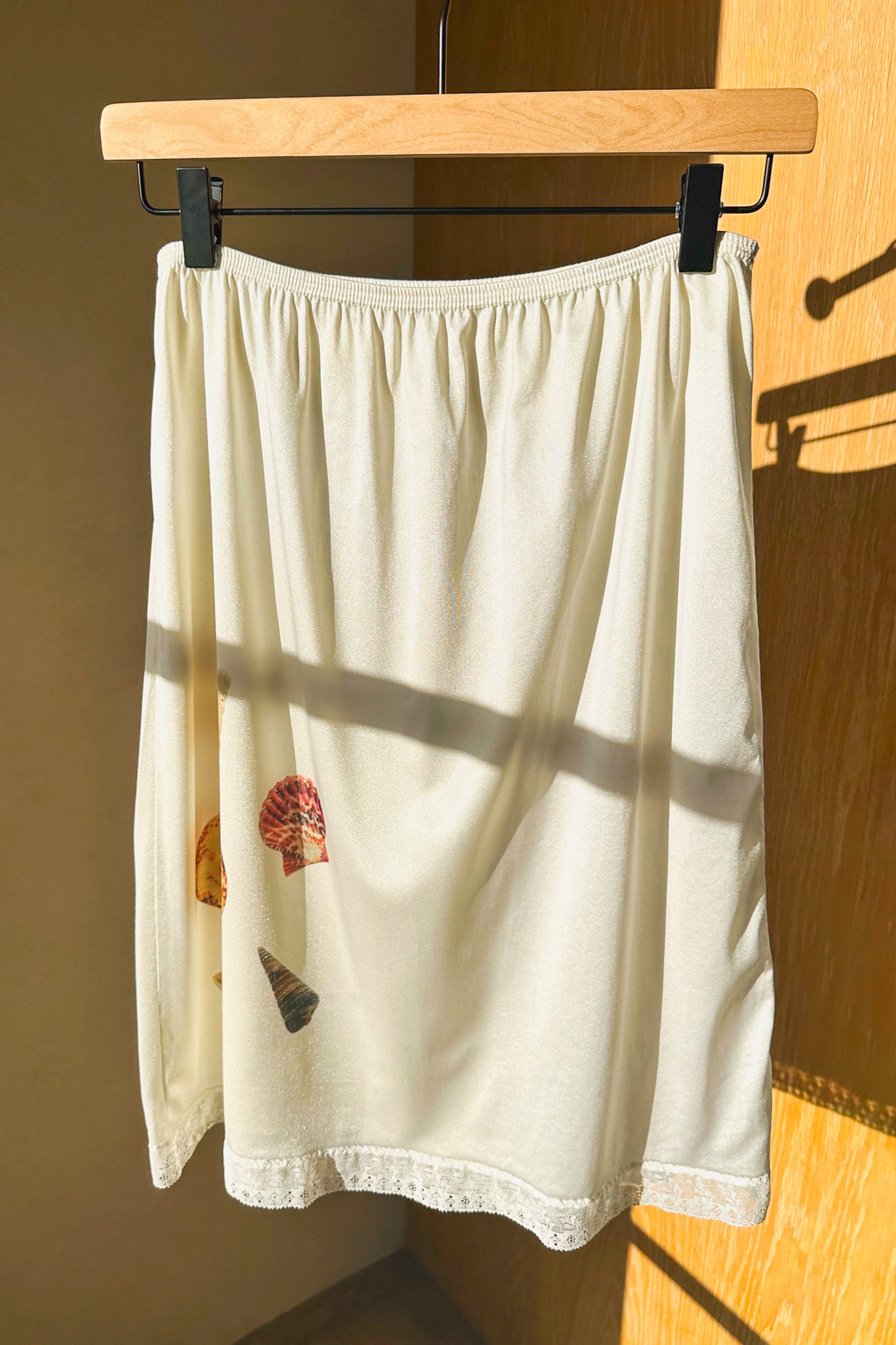 Seashell Ivory White Lingerie Skirt US 8 M/L, Upcycled Vintage