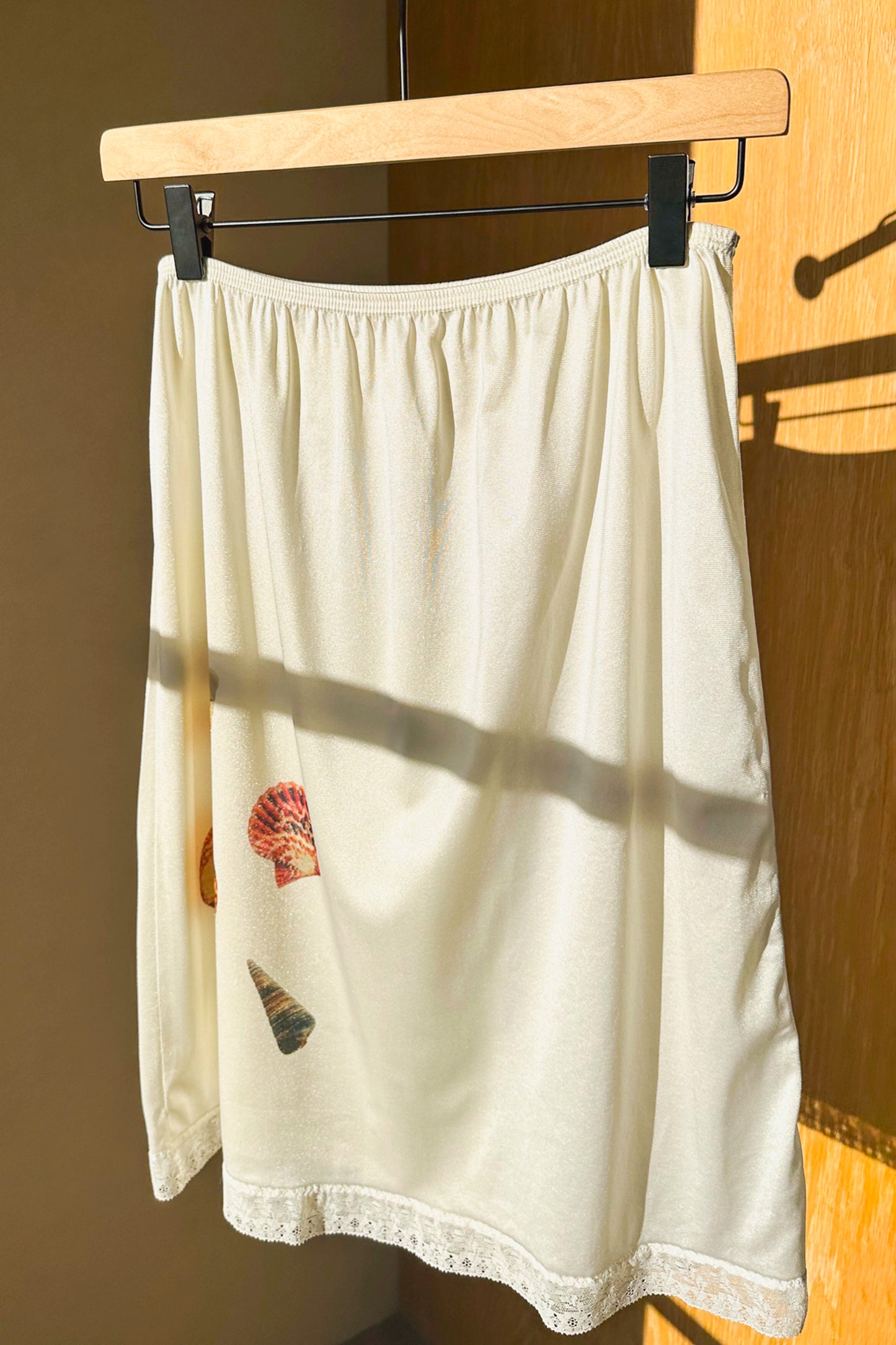 Seashell Ivory White Lingerie Skirt US 8 M/L, Upcycled Vintage