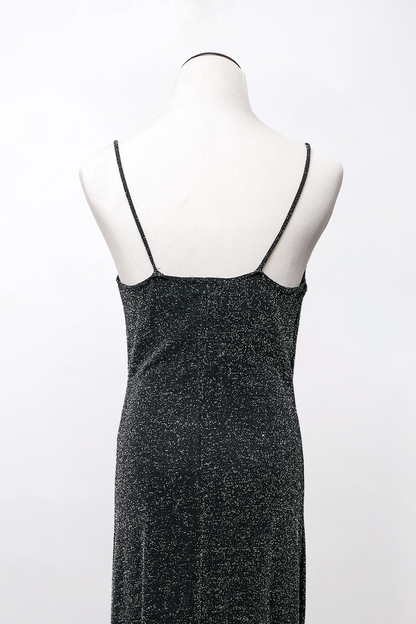 Studio Nite Sparkly Black Strappy Maxi Evening Dress US 8, 90's Glitter Formal