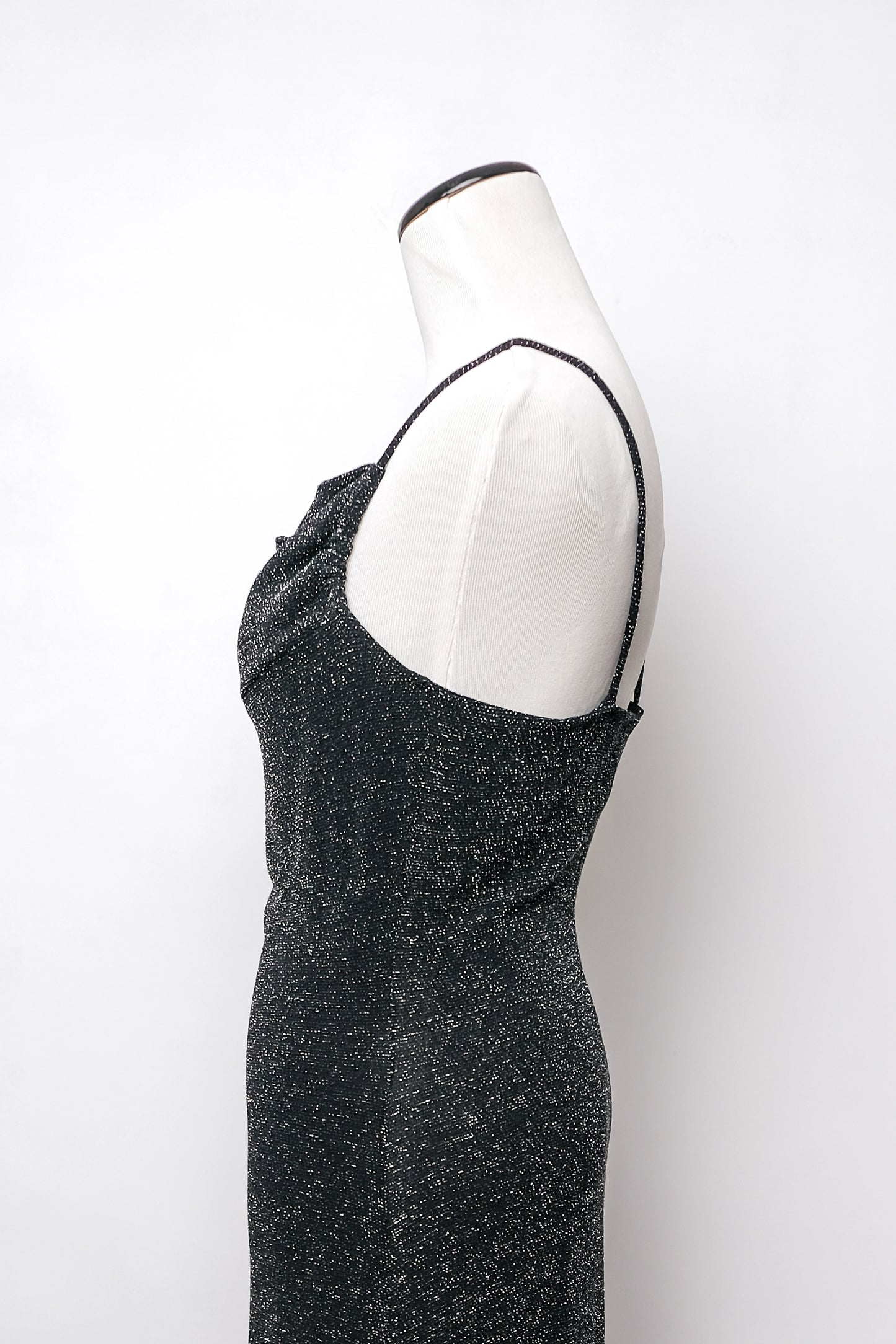 Studio Nite Sparkly Black Strappy Maxi Evening Dress US 8, 90's Glitter Formal