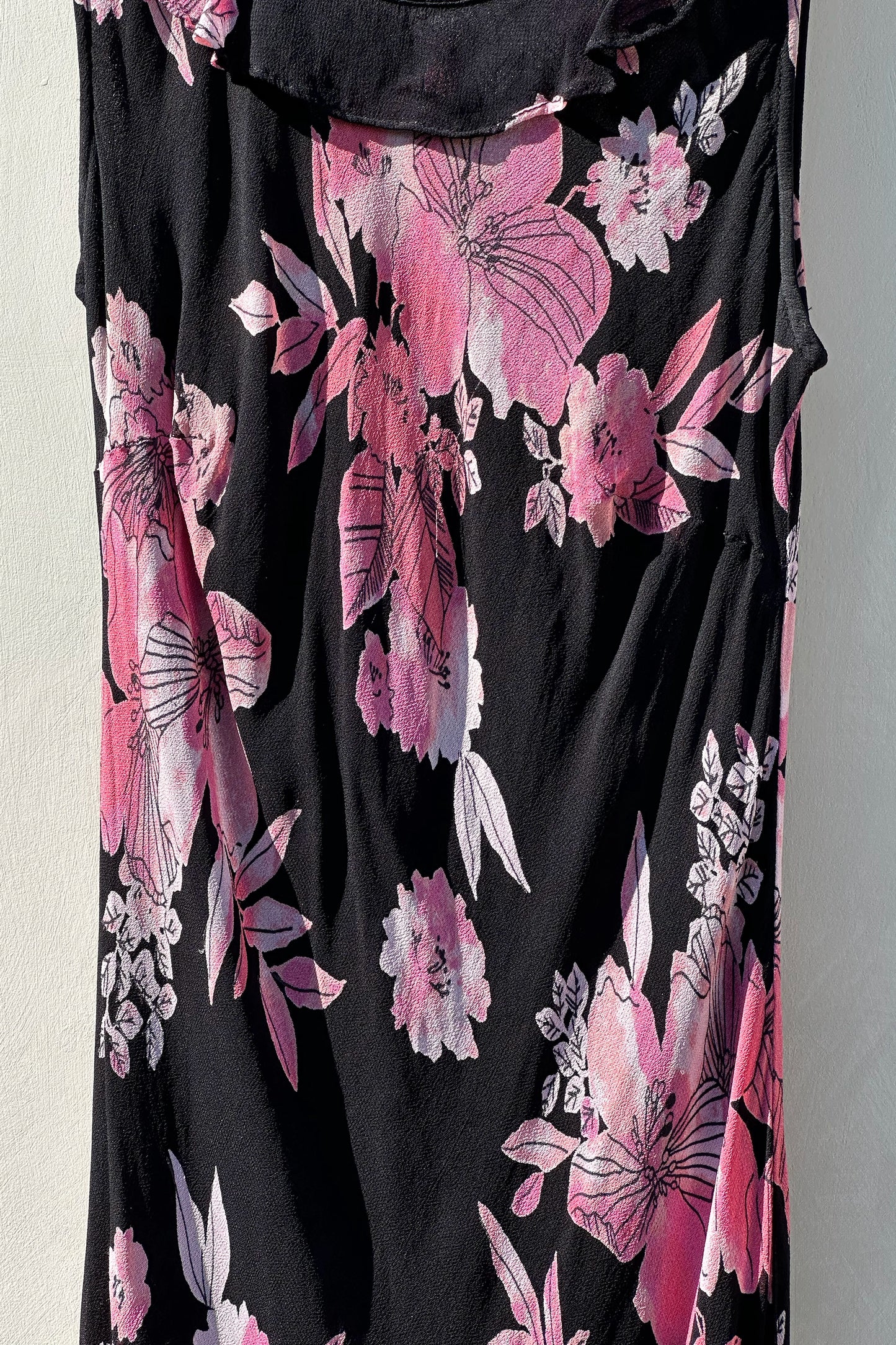 Black Pink Floral Ruffle Midi Dress, US Size 8, Vintage 2000s Fitted Style & Co Y2K