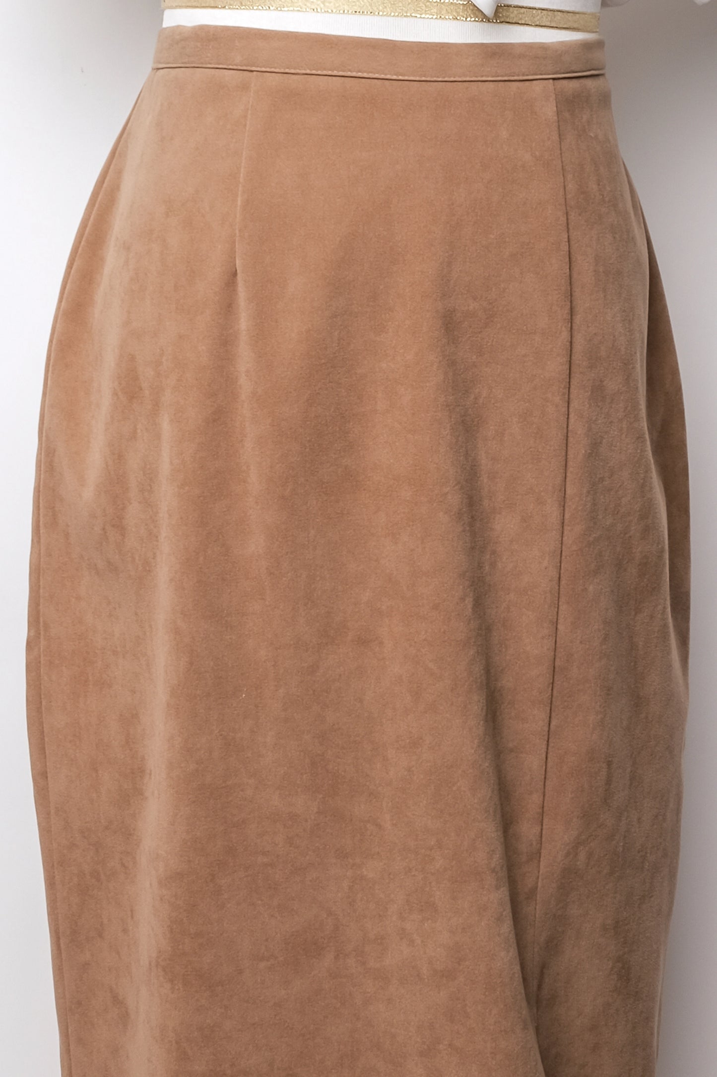 Faux Suede Tan High Waisted Midi Skirt US 8 M/L Y2K First Option Lightweight