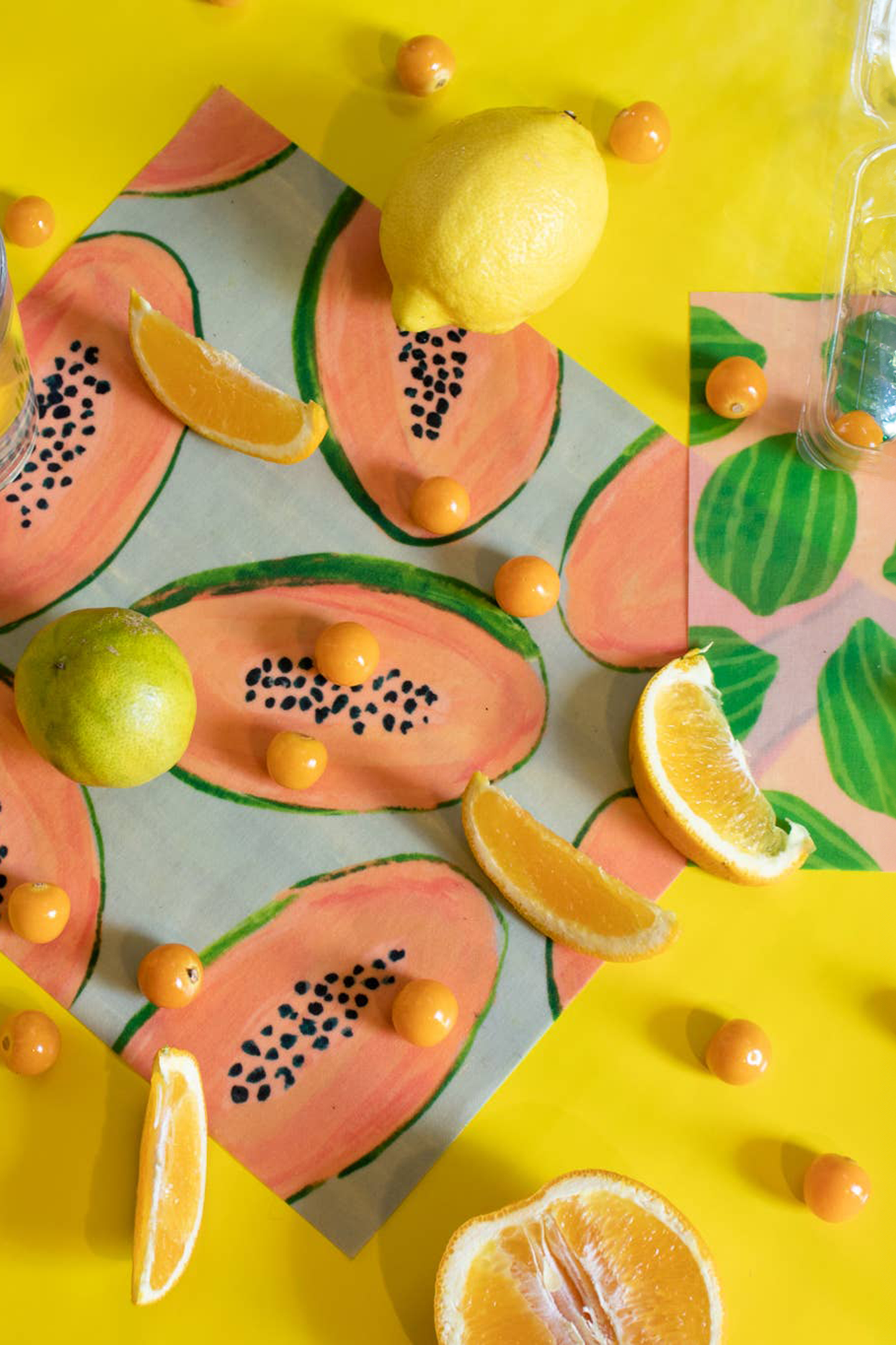 3-Pack Beeswax Wrap, Banana Papaya Watermelon Tropical Fruit Print