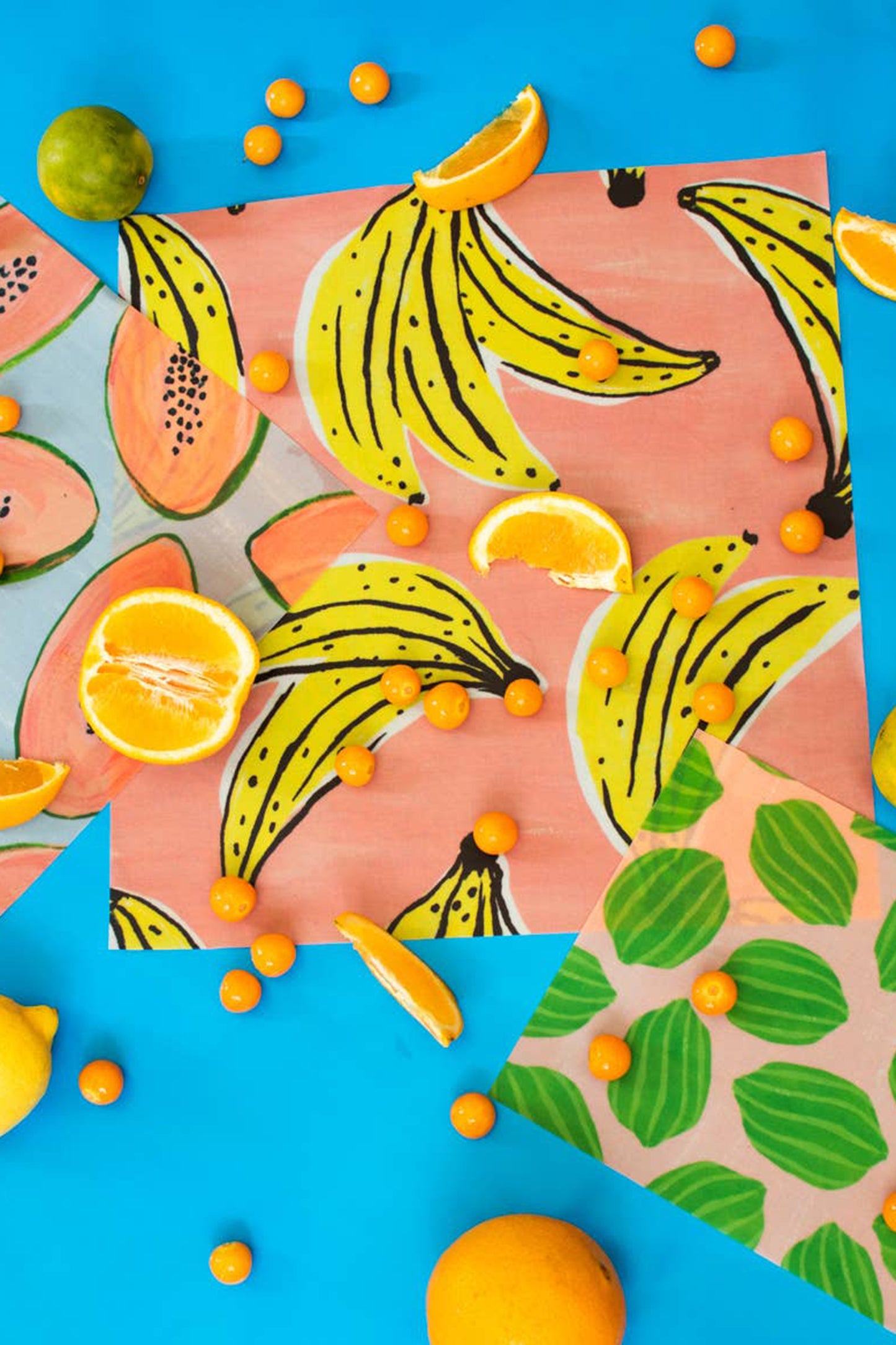 3-Pack Beeswax Wrap, Banana Papaya Watermelon Tropical Fruit Print