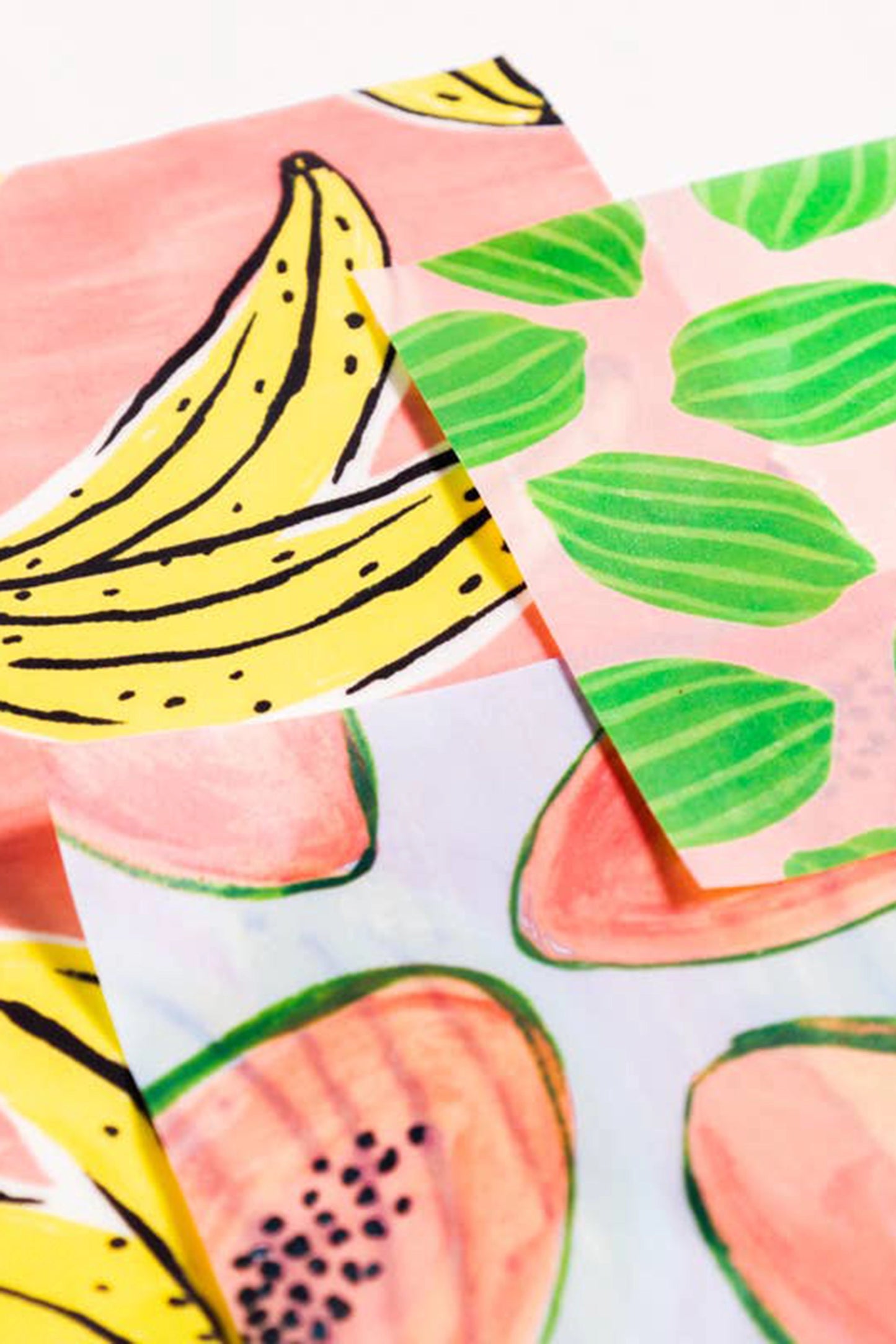 3-Pack Beeswax Wrap, Banana Papaya Watermelon Tropical Fruit Print