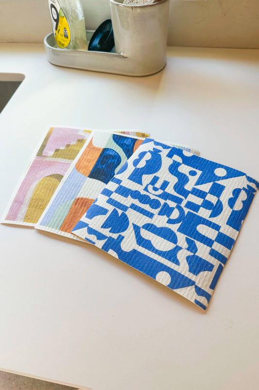 3-Pack Abstract Swedish Dishcloths, Compostable & Plastic-Free