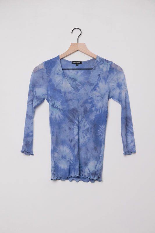 90s Therapy Blue Tie Dye Mesh Top, Half Sleeve, US Size 6 S/M, Rave
