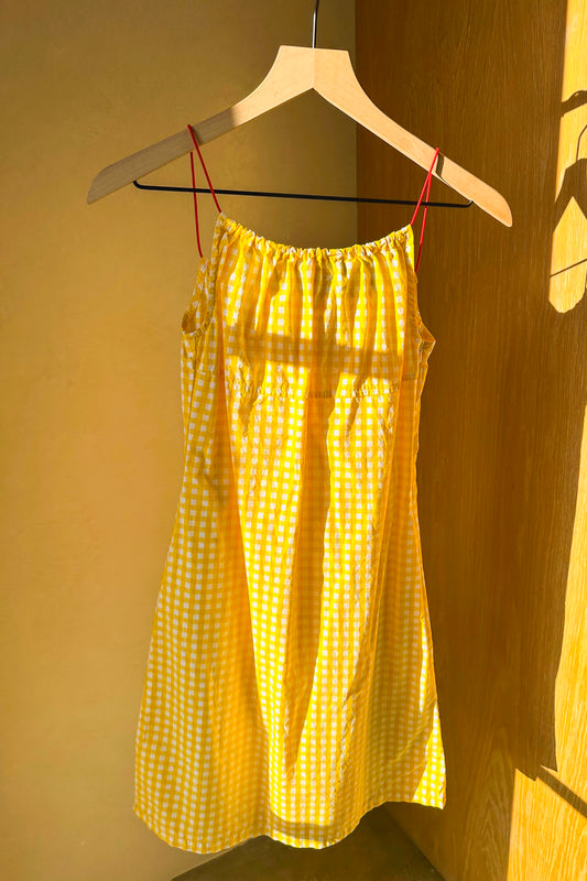 Tommy Jeans Yellow Gingham Summer Mini Dress Red Elastic Straps US 2