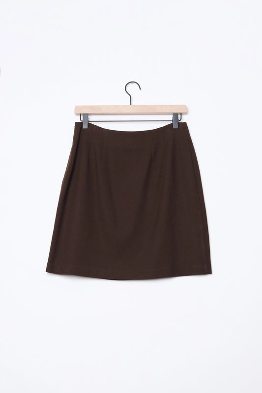 Minimalist Chocolate Brown Wool Mini Skirt US 6, 90's TOTOnKO