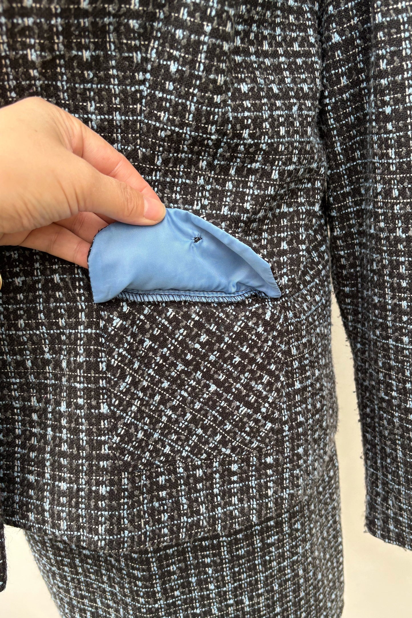 Vintage 90's Black Blue Tweed Skirt Suit Skirt Set, Upcycled US 12