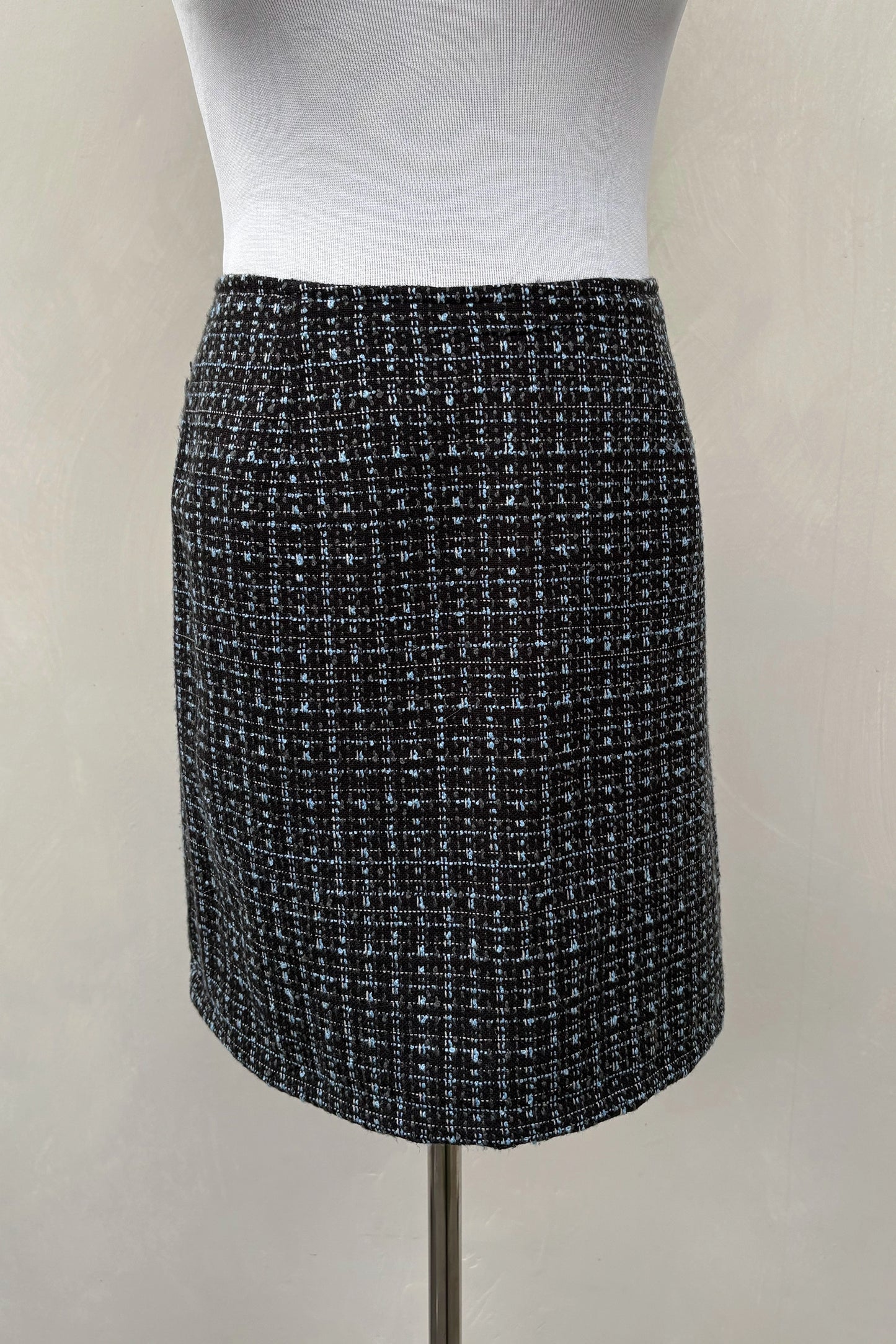 Vintage 90's Black Blue Tweed Skirt Suit Skirt Set, Upcycled US 12