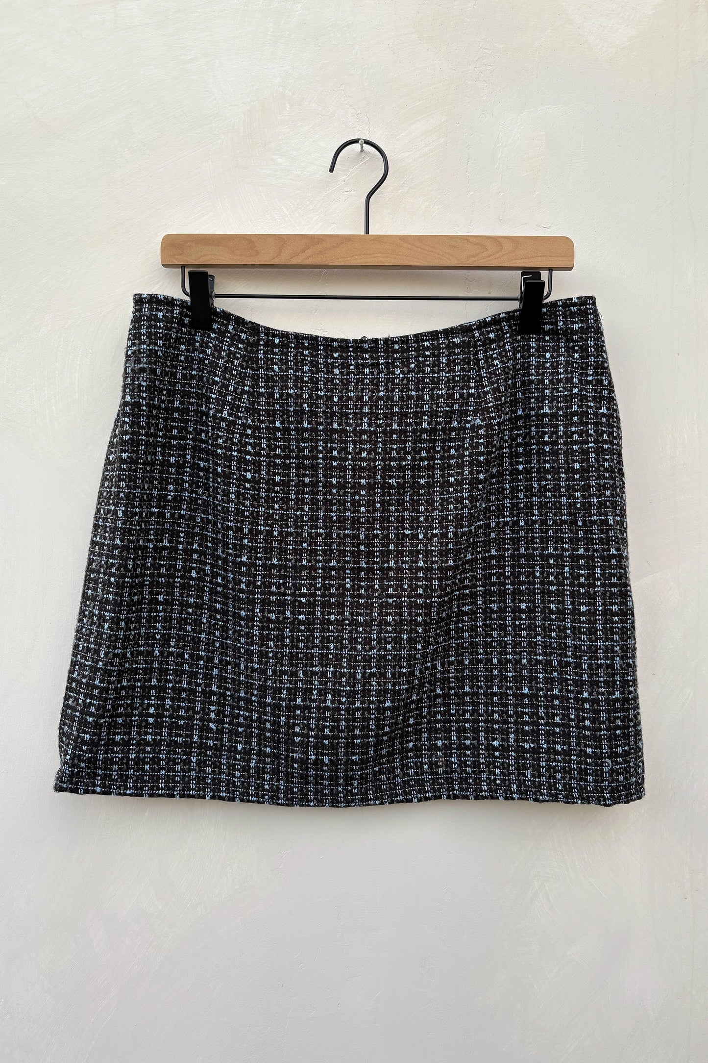 Vintage 90's Black Blue Tweed Skirt Suit Skirt Set, Upcycled US 12