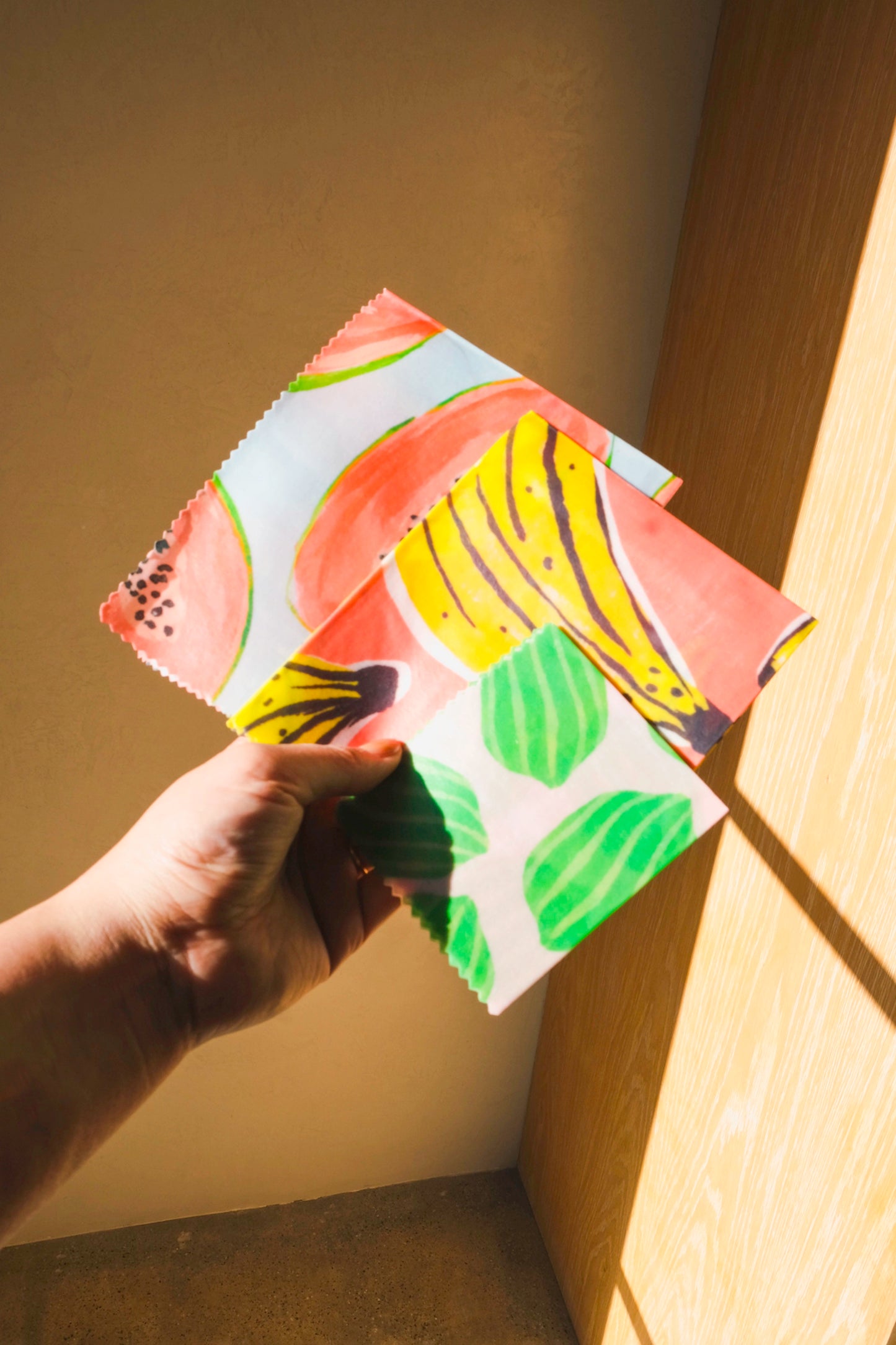 3-Pack Beeswax Wrap, Banana Papaya Watermelon Tropical Fruit Print