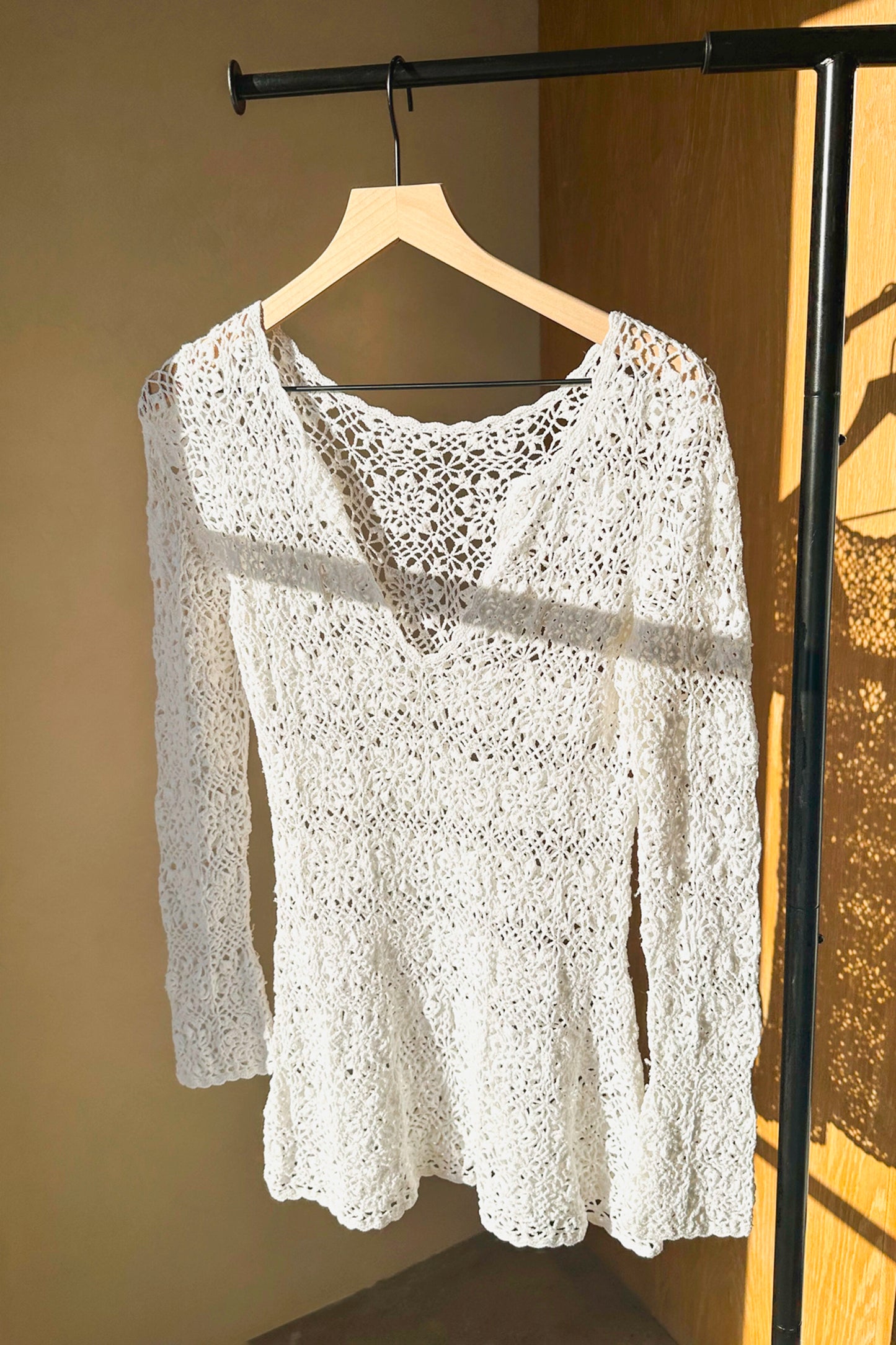 White Crochet Knit Dress Swim Cover US 6 S/M 90's