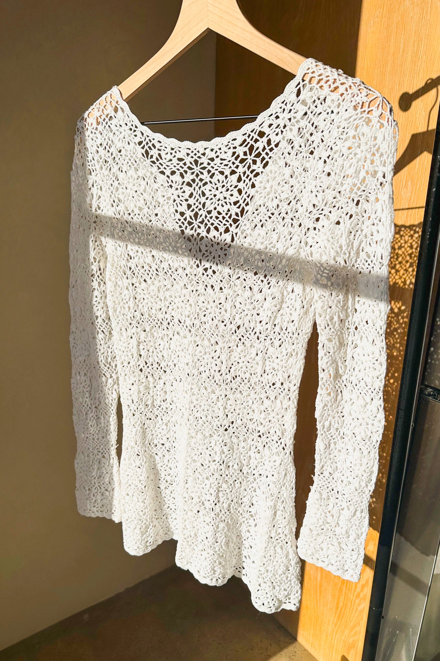 White Crochet Knit Dress Swim Cover US 6 S/M 90's