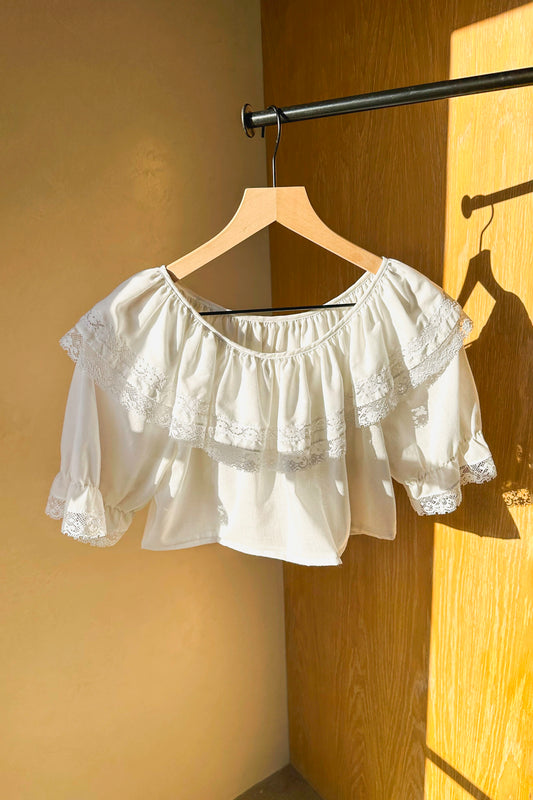Judy Bond White Cottagecore Crop Top, US 6 S/M 80's
