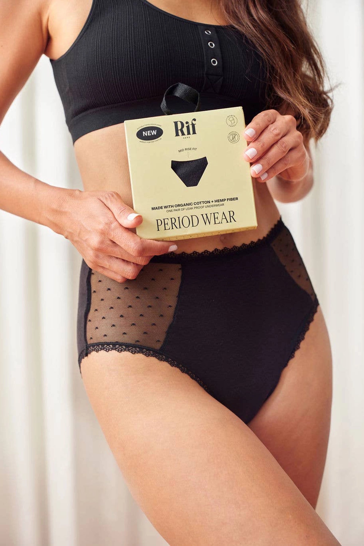 Leakproof Mid-Rise Mesh Panel Underwear, Black