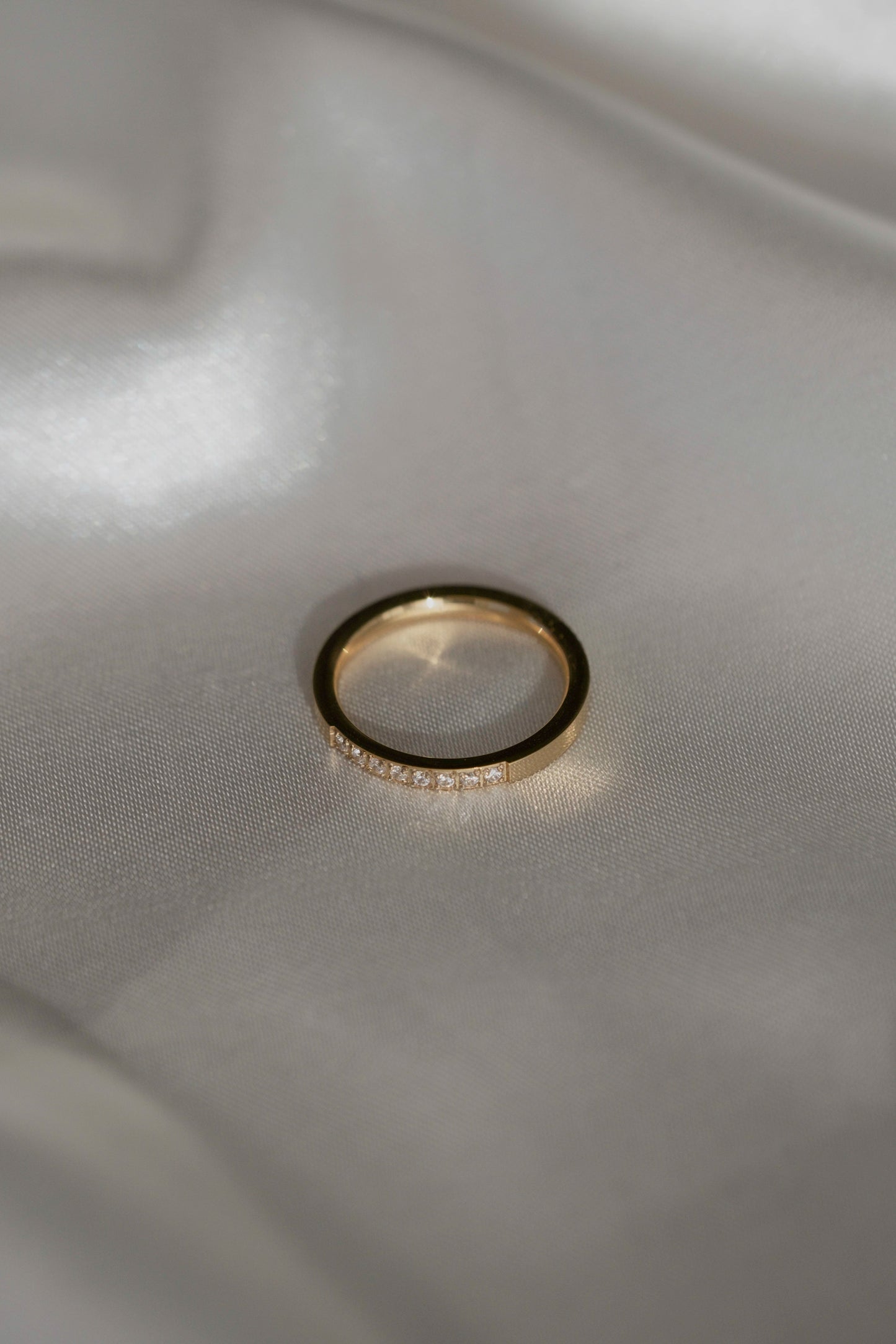 Crystal Gold Band Ring - cream