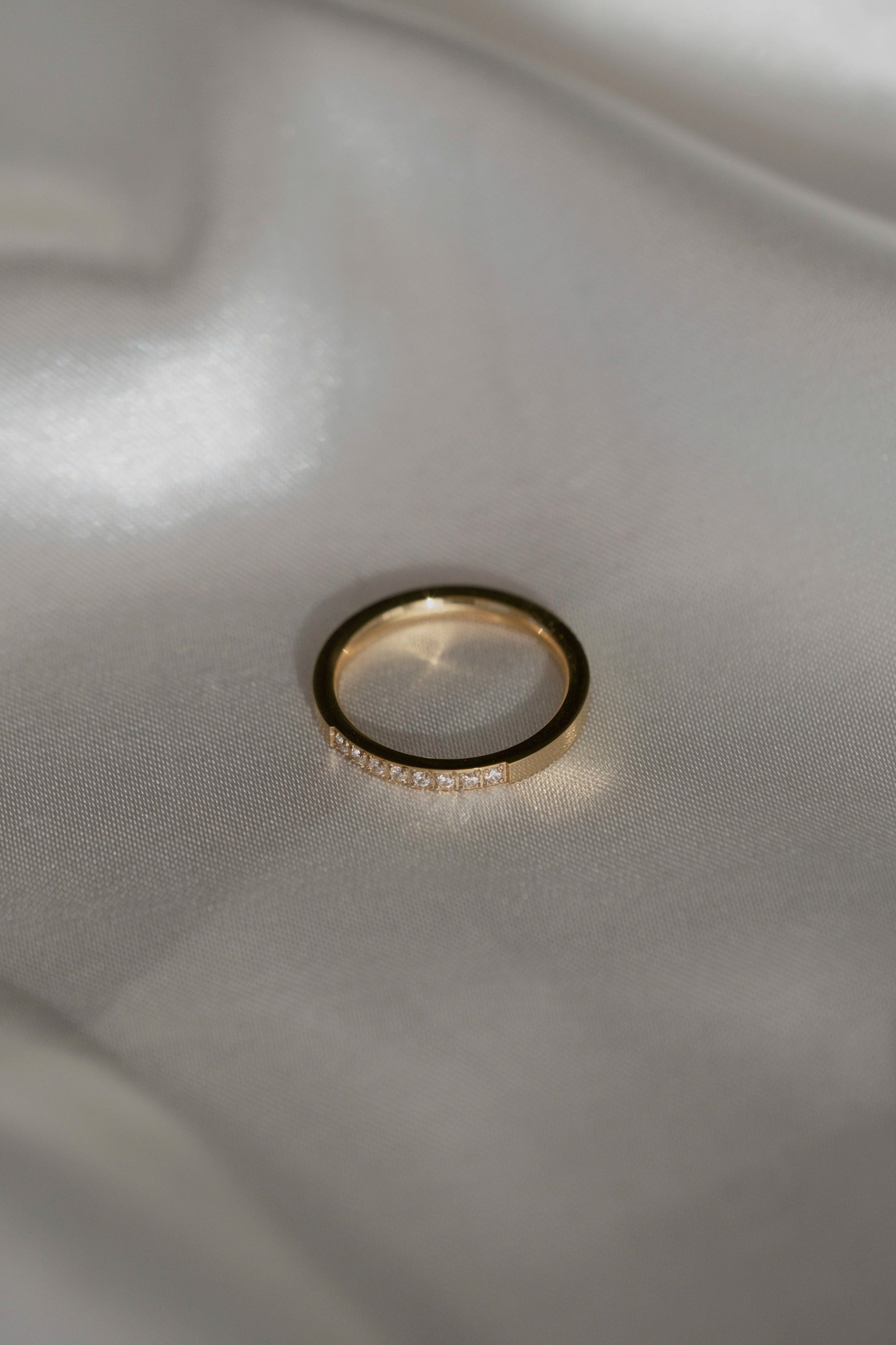 Crystal Gold Band Ring - cream