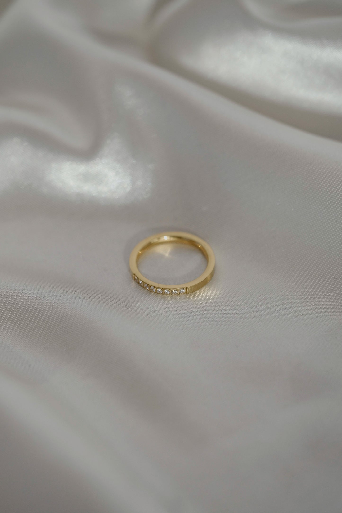 Crystal Gold Band Ring - cream