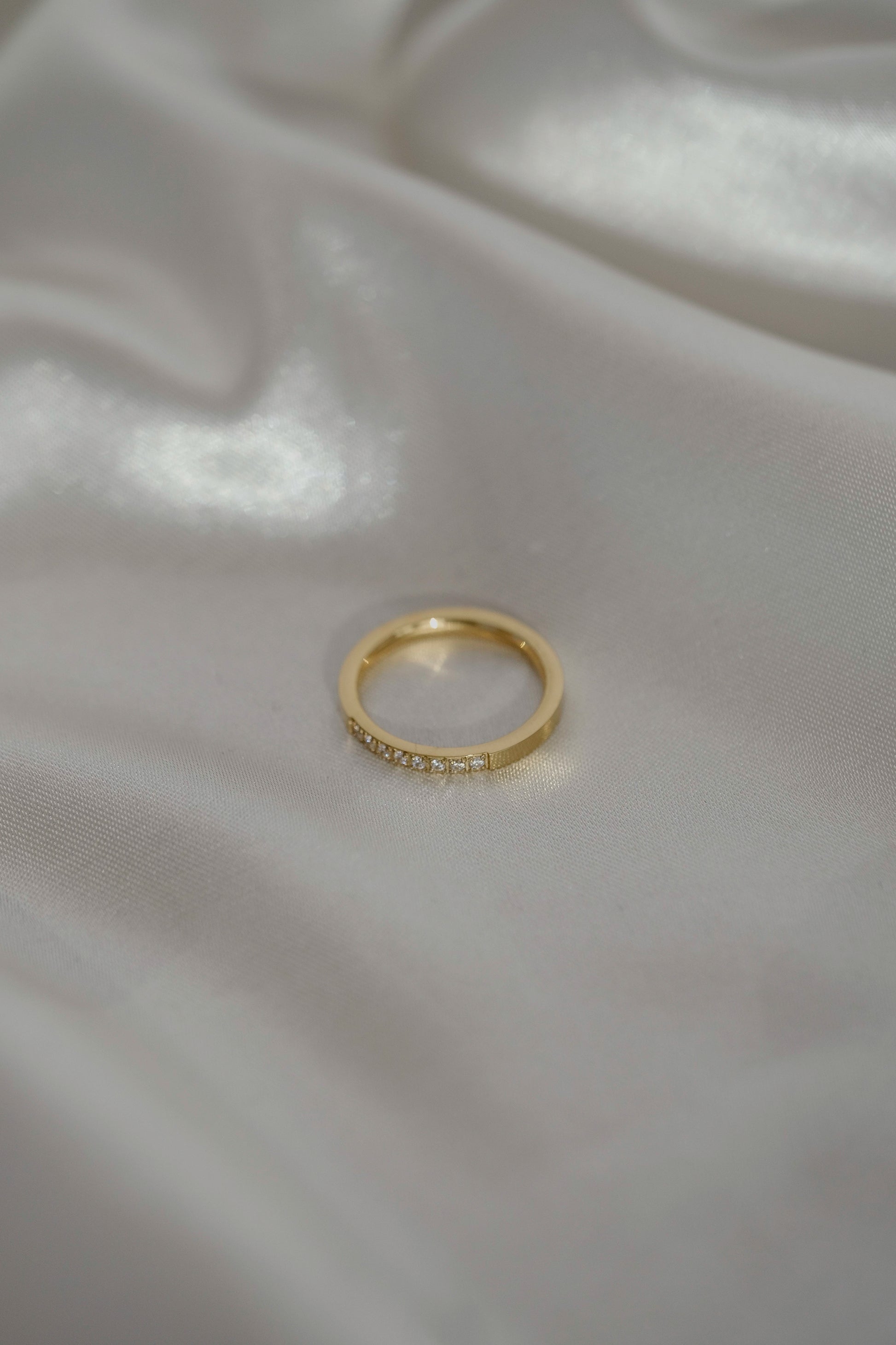 Crystal Gold Band Ring - cream