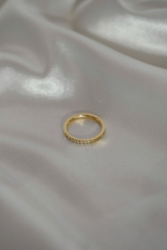 Crystal Gold Band Ring - cream