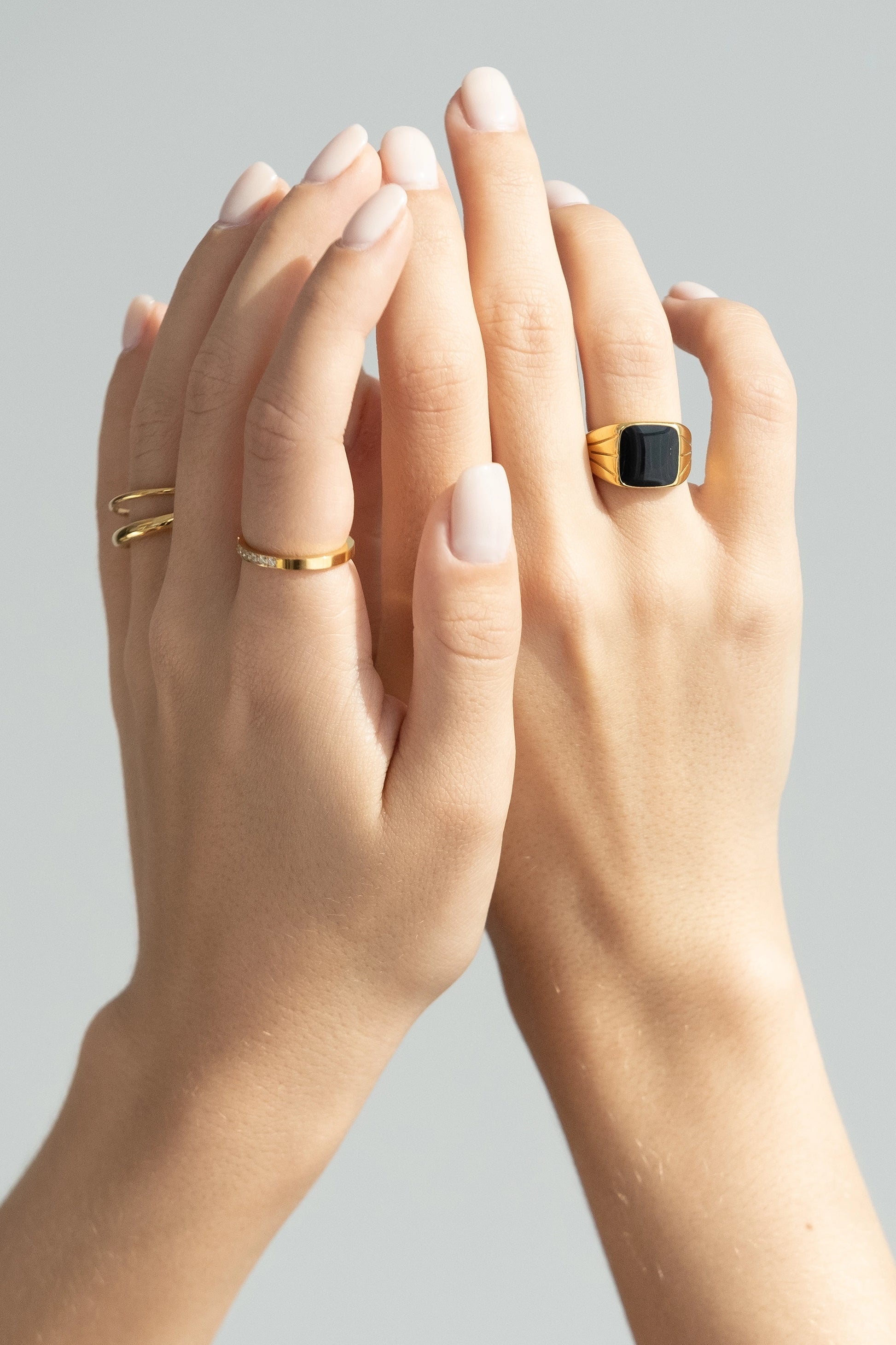 Square Black Chunky Ring - cream