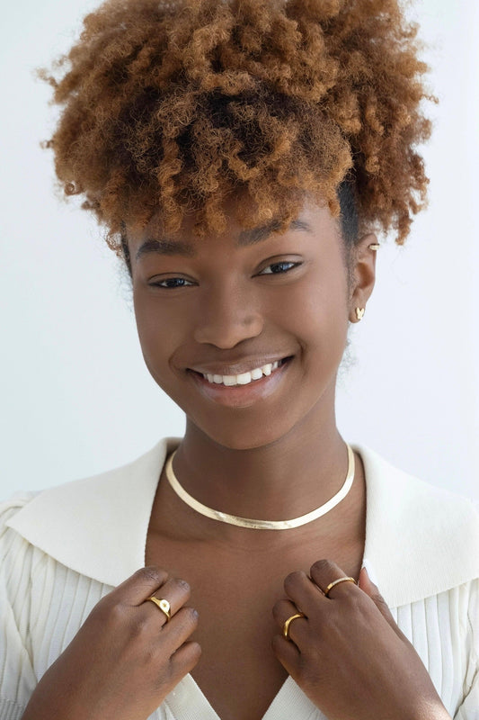 Gold Herringbone Choker Necklace - cream