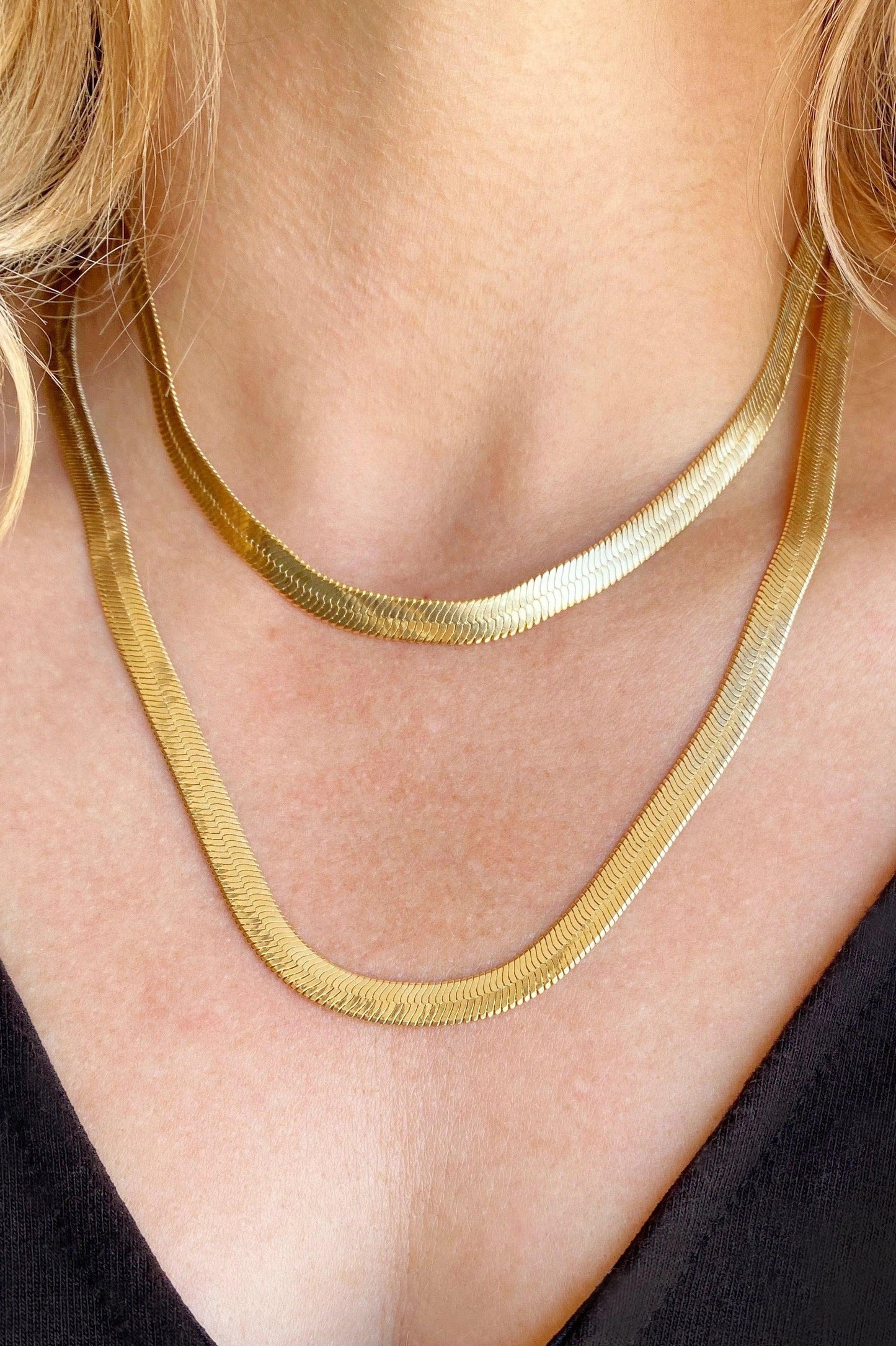 Gold Herringbone Chain Necklace, 20" - cream