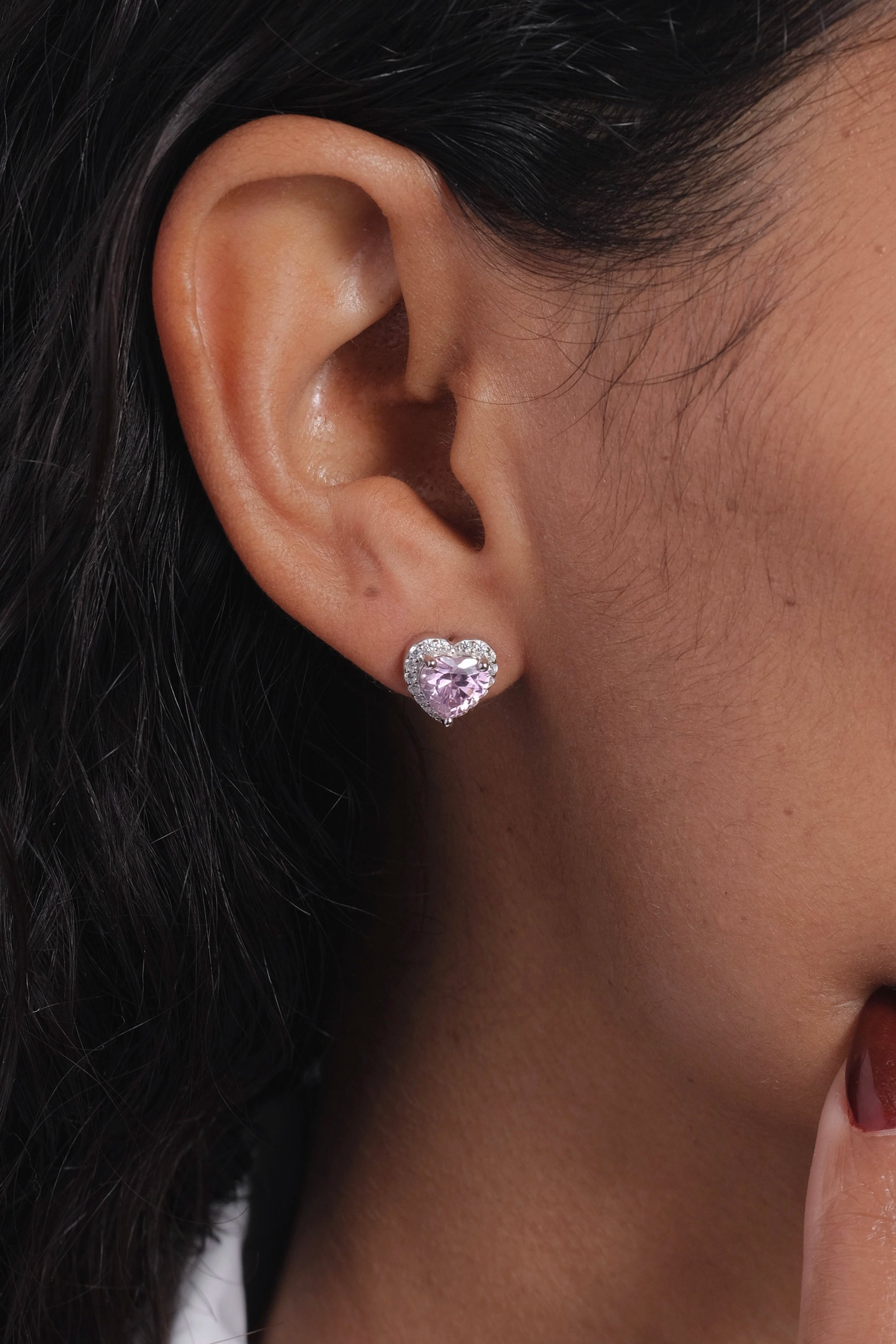 Pink Crystal Heart Studs - cream