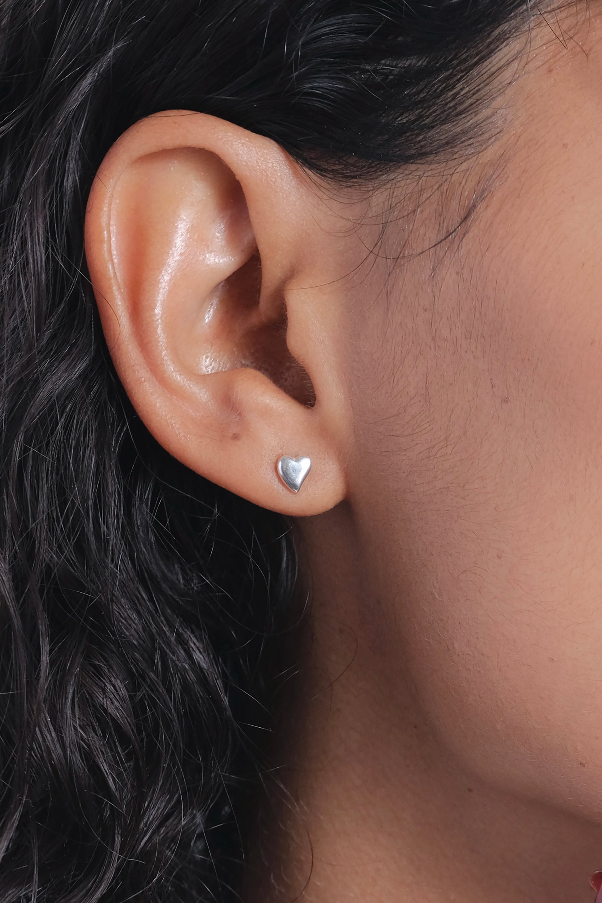 Puffy Silver Heart Studs - cream