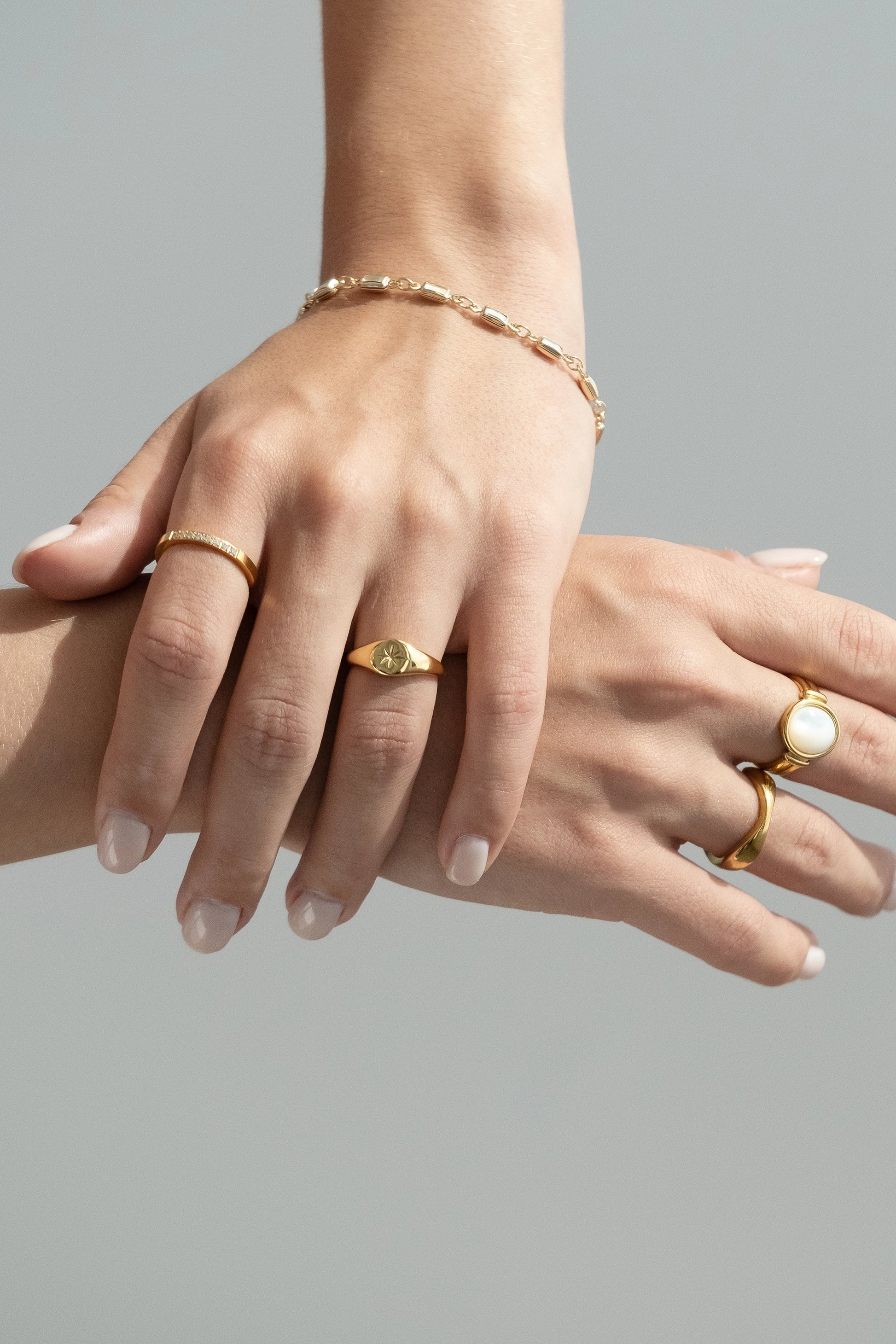 Crystal Gold Band Ring - cream