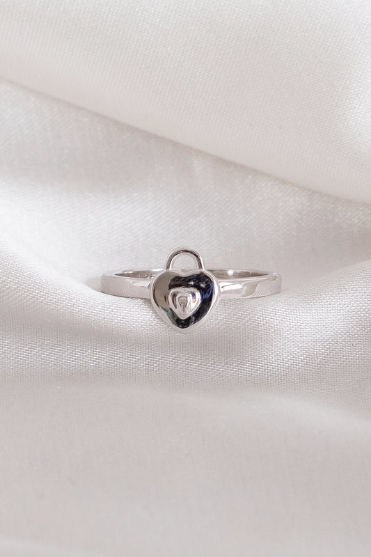 Silver Heart Lock Ring