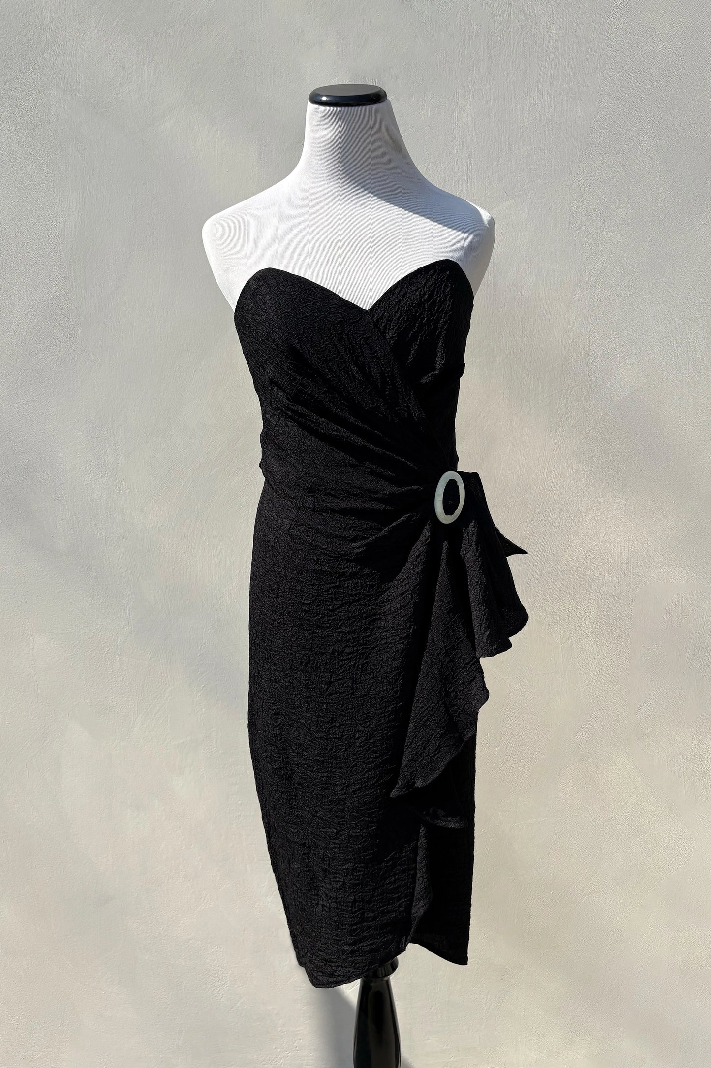 Black 80's/90's Strapless Textured Sweetheart Dress, US 6 S/M Upcycled