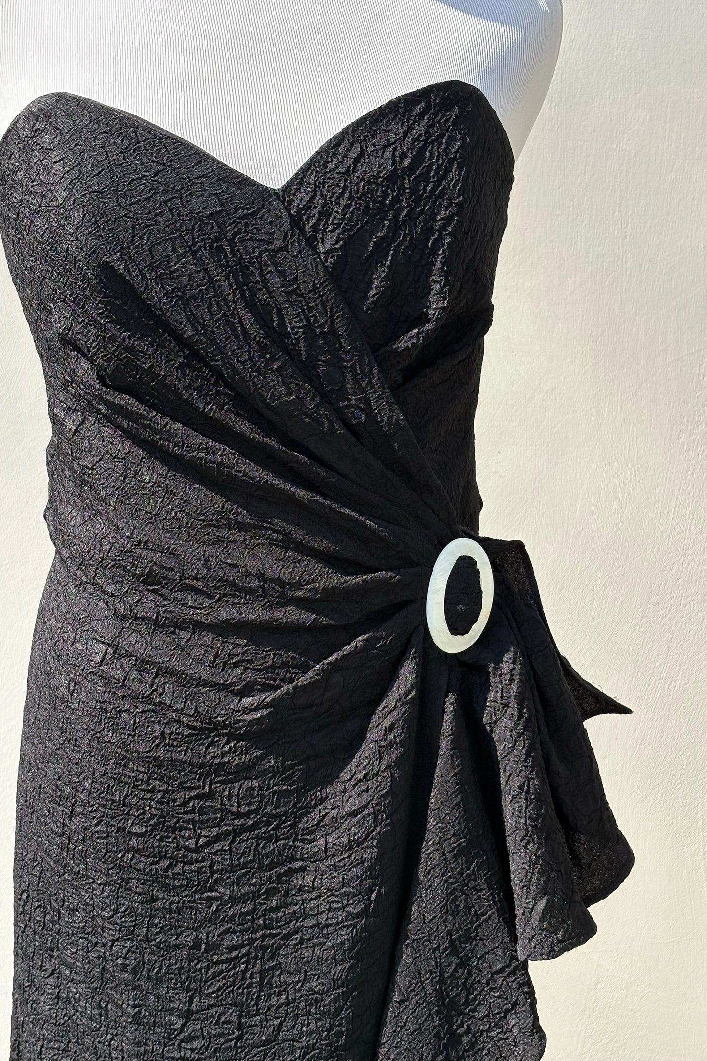 Black 80's/90's Strapless Textured Sweetheart Dress, US 6 S/M Upcycled