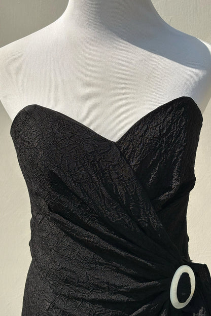 Black 80's/90's Strapless Textured Sweetheart Dress, US 6 S/M Upcycled